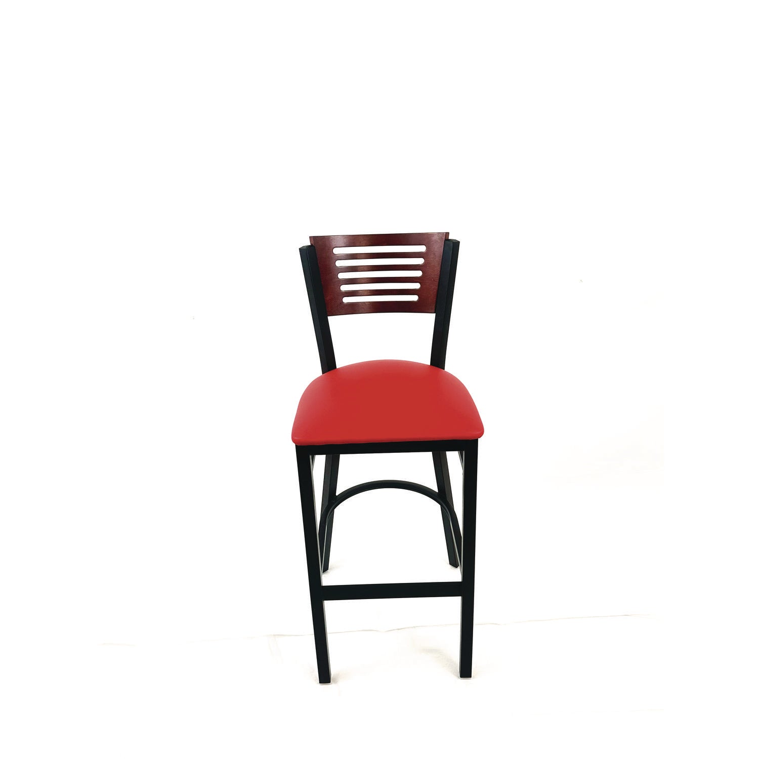 JMC Furniture Jones River Series Barstool, Supports Up to 300 lb, 28.5" Seat Height, Red Seat, Dark Mahogany Back, Black Base - Bloom Skins