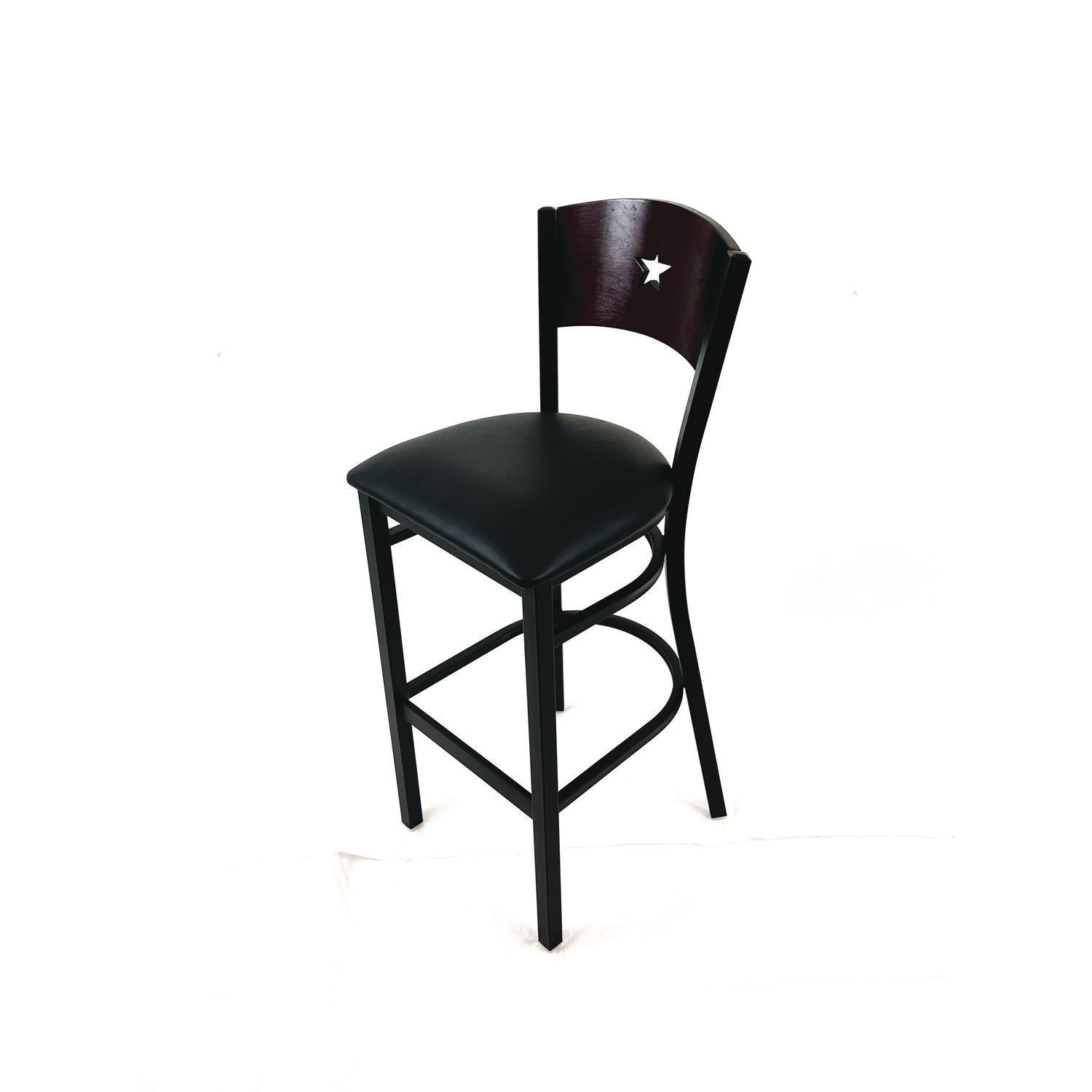 JMC Furniture Liberty Series Barstool, Supports Up to 300 lb, 28.5" Seat Height, Black Seat, Dark Mahogany Back, Black Base - Bloom Skins