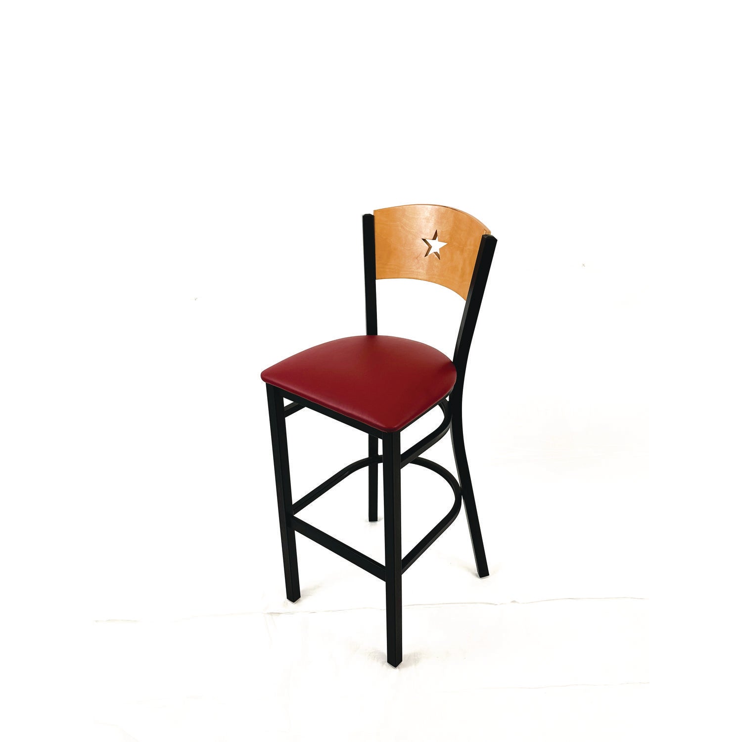 JMC Furniture Liberty Series Barstool, Supports Up to 300 lb, 28.5" Seat Height, Burgundy Seat, Natural Back, Black Base - Bloom Skins