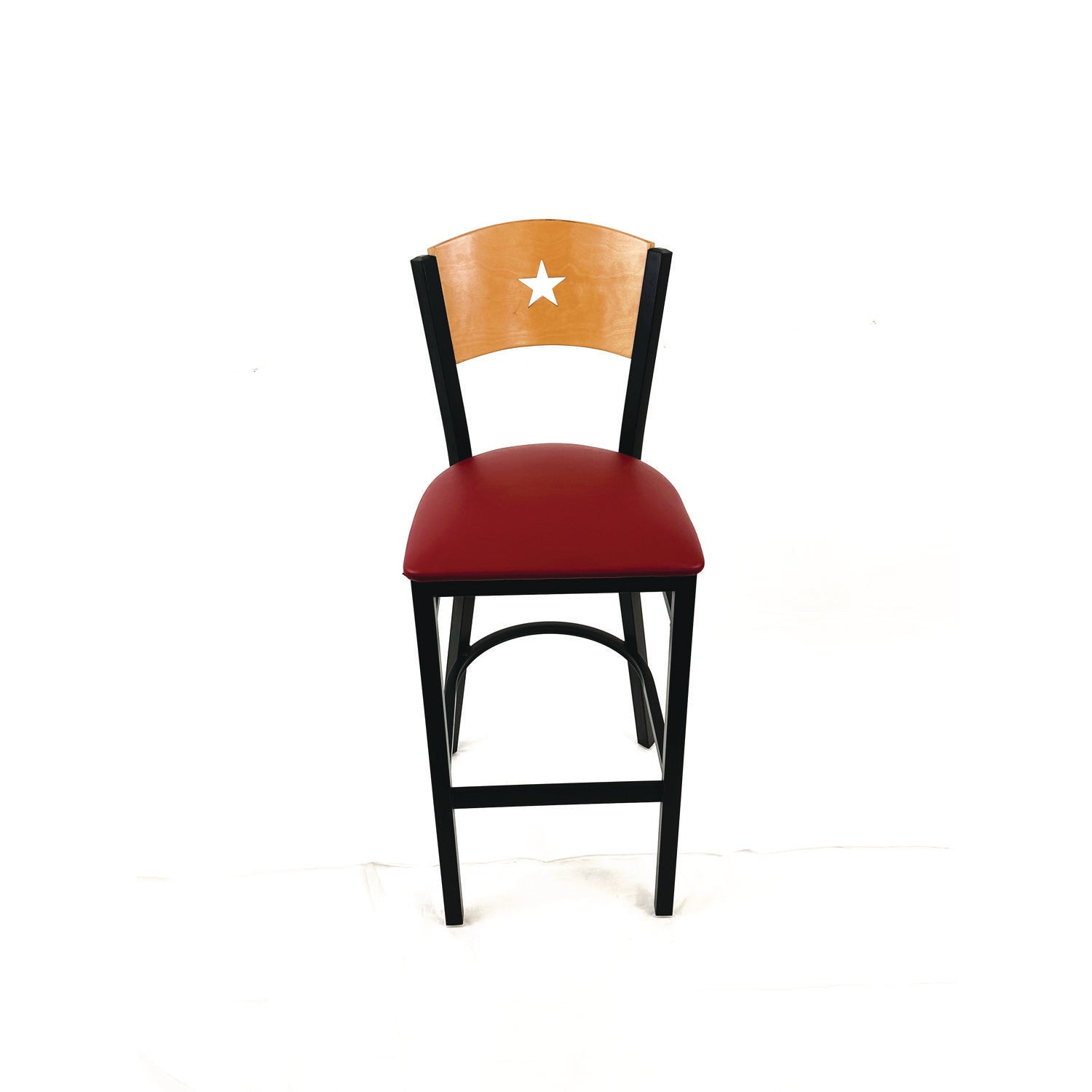 JMC Furniture Liberty Series Barstool, Supports Up to 300 lb, 28.5" Seat Height, Burgundy Seat, Natural Back, Black Base - Bloom Skins