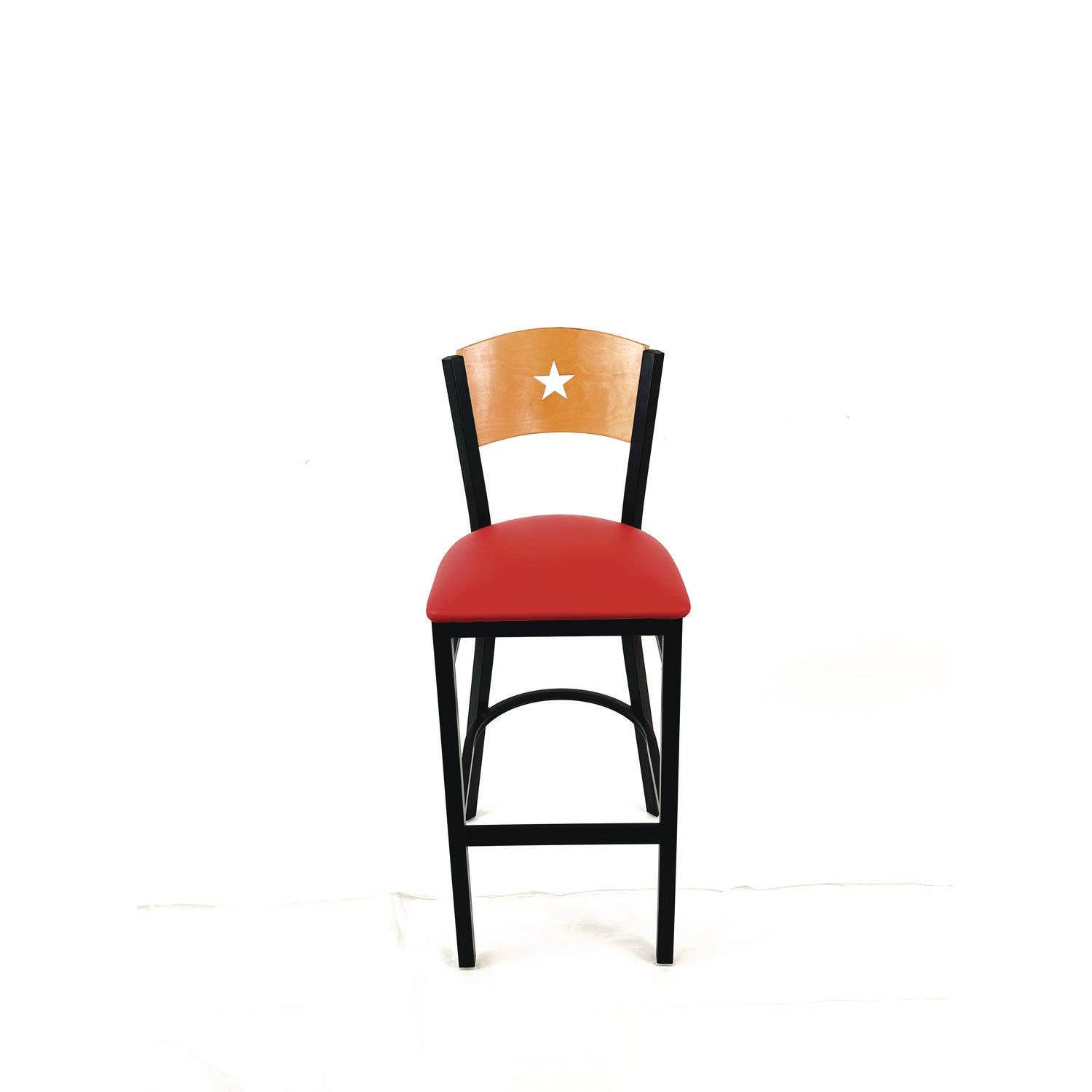 JMC Furniture Liberty Series Barstool, Supports Up to 300 lb, 28.5" Seat Height, Red Seat, Natural Back, Black Base