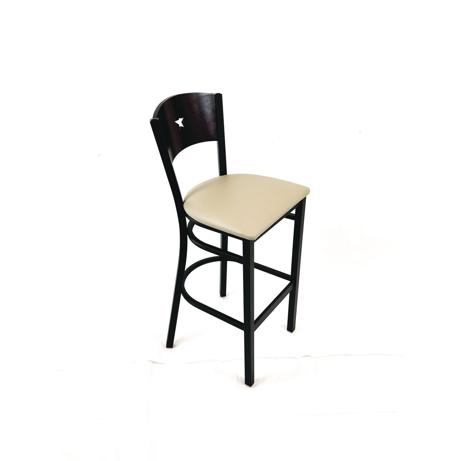 JMC Furniture Liberty Series Barstool, Supports Up to 300 lb, 28.5" Seat Height, Taupe Seat, Dark Mahogany Back, Black Base