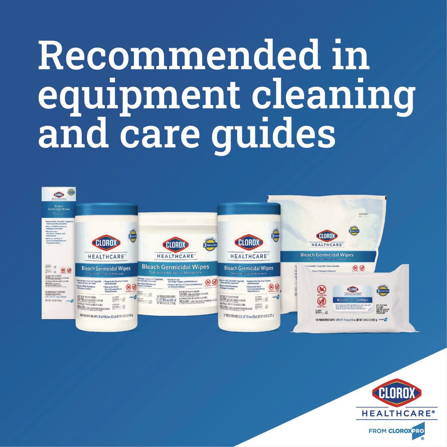 Clorox Healthcare® Bleach Germicidal Wipes, 1-Ply, 12 x 12, Unscented, White, 110/Bucket