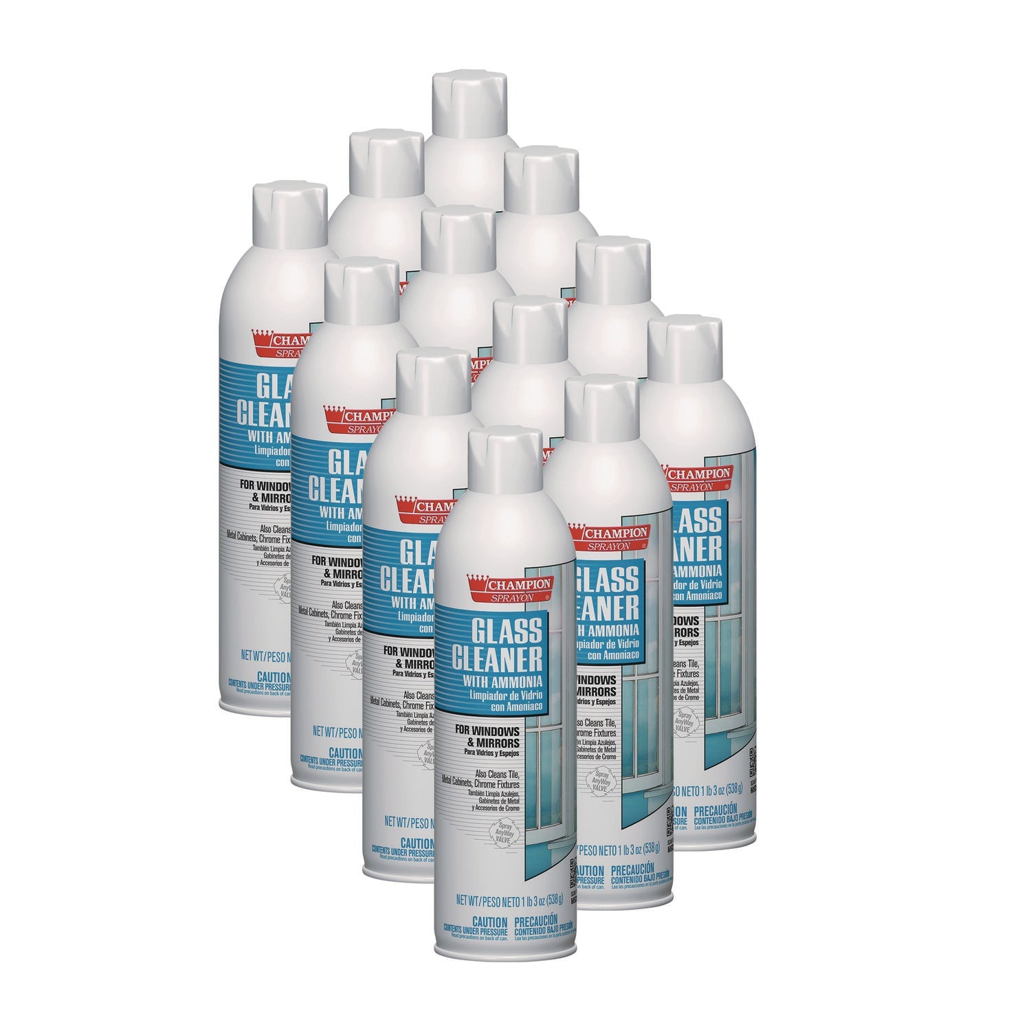 Chase Products Champion Sprayon Glass Cleaner With Ammonia, 19 Oz Aerosol Spray, 12/carton