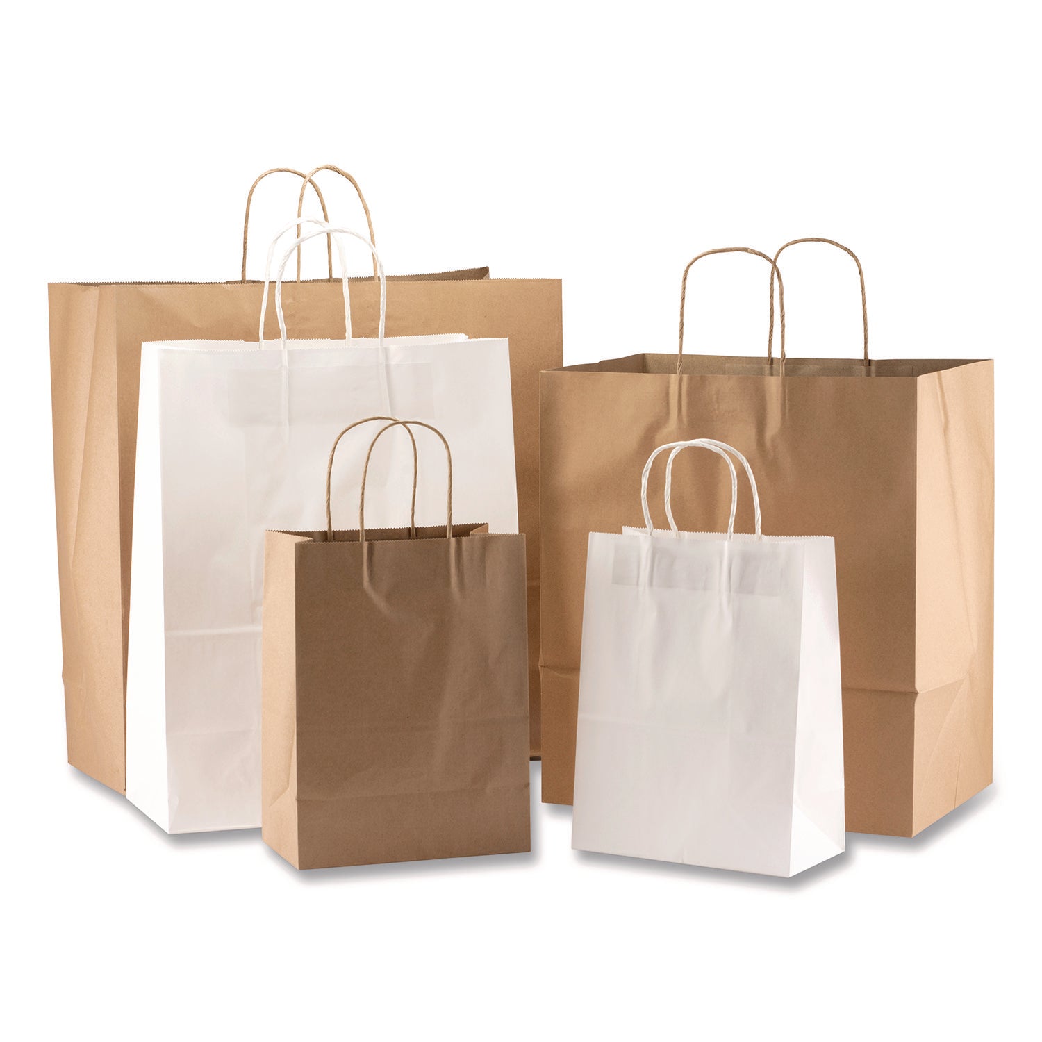 Kari-Out® Kraft Paper Bags, Natural Twisted-Paper Handles, 10" x 6" x 13", Natural, 250/Carton