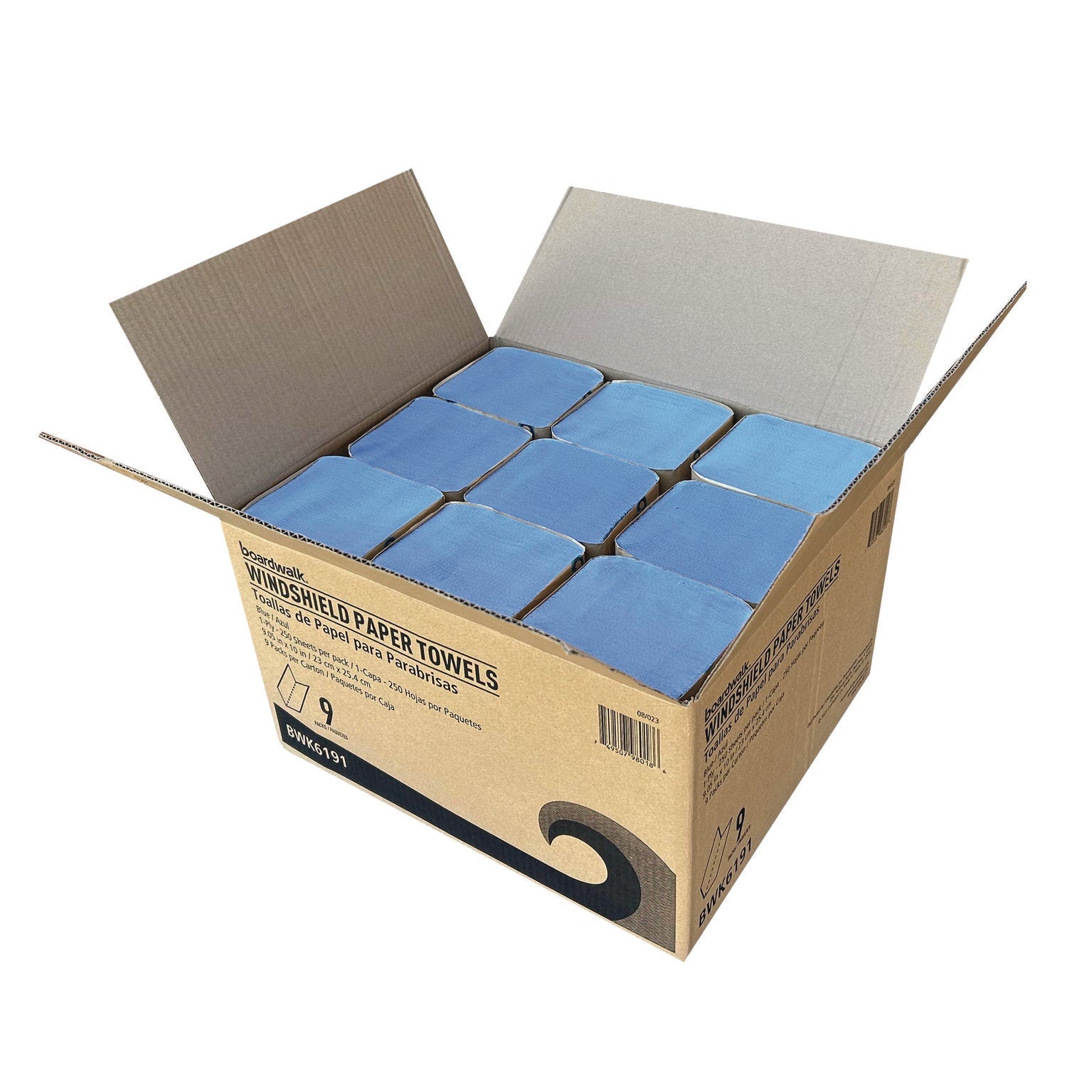 Boardwalk® Windshield Paper Towels, 9.05 x 10, Blue, 250/Pack, 9 Packs/Carton