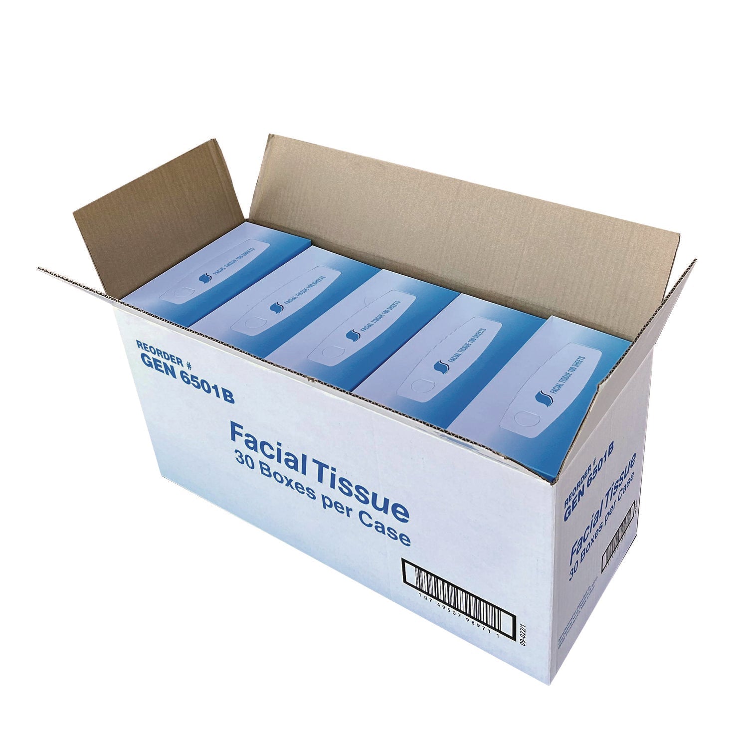 GEN Facial Tissue,  2-Ply, White, Flat Box, 100 Sheets/Box, 30 Boxes/Carton