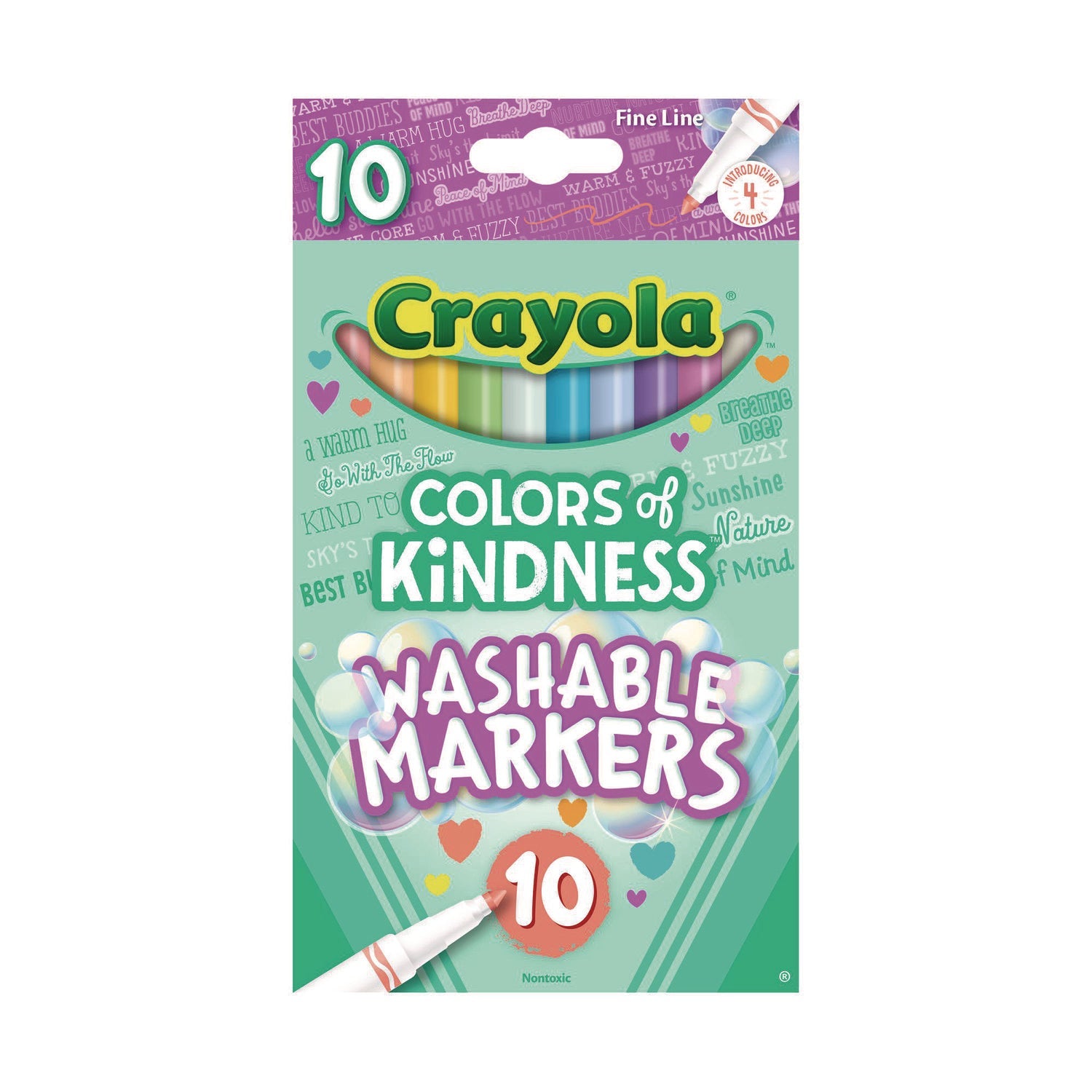 Crayola® Colors of Kindness Fine Line Washable Markers, Fine Bullet Tip, Assorted Colors, 10/Box