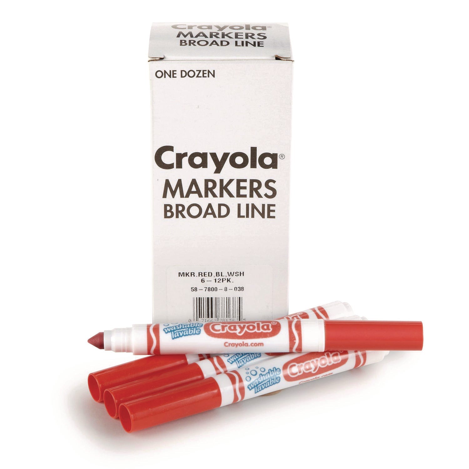 Crayola® Broad Line Washable Markers, Broad Bullet Tip, Red, 12/box