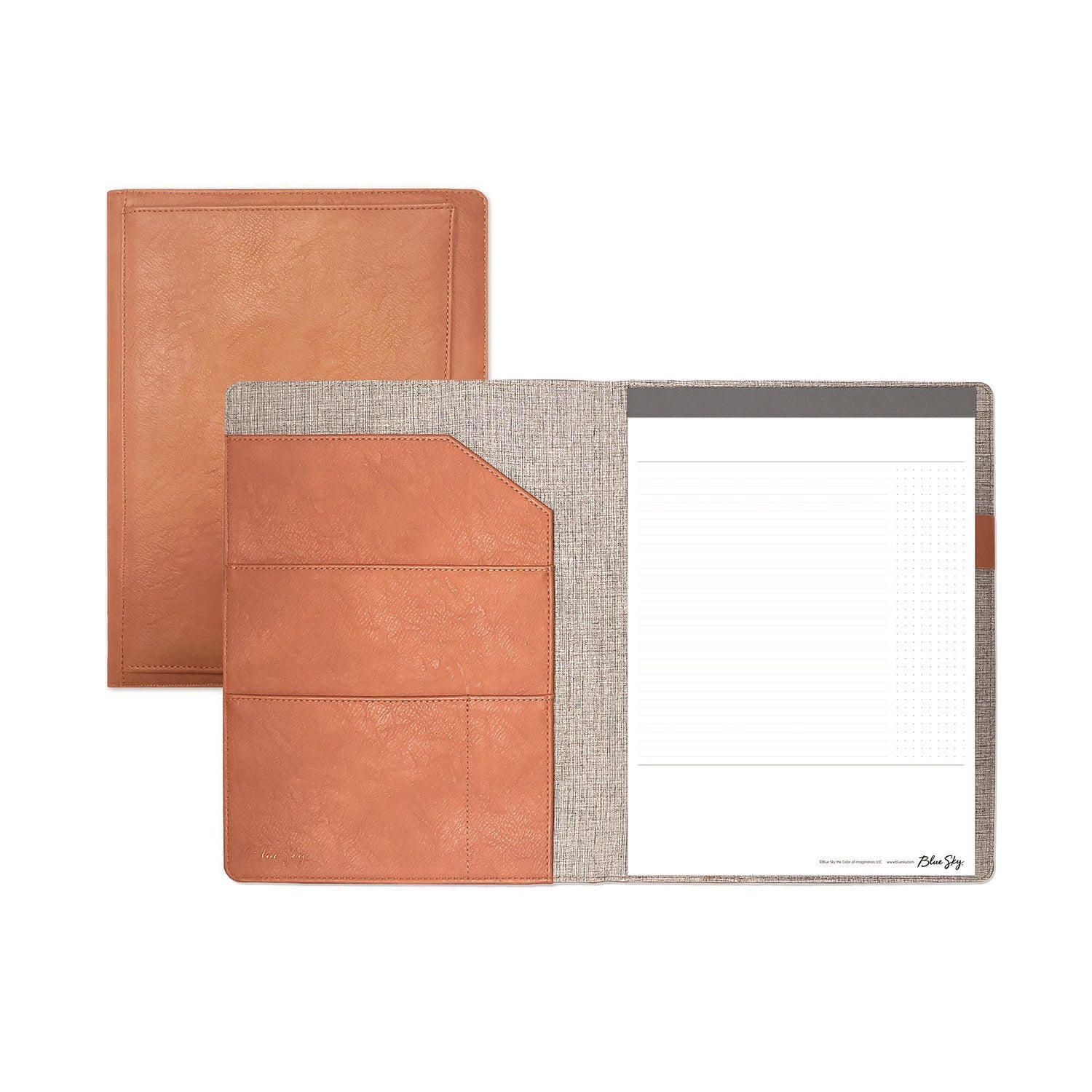Blue Sky® ASMBLD Professional Faux Leather Padfolio, 8.5 x 11 Pad, 9.45 x 12.13, Snap Closure, Tan