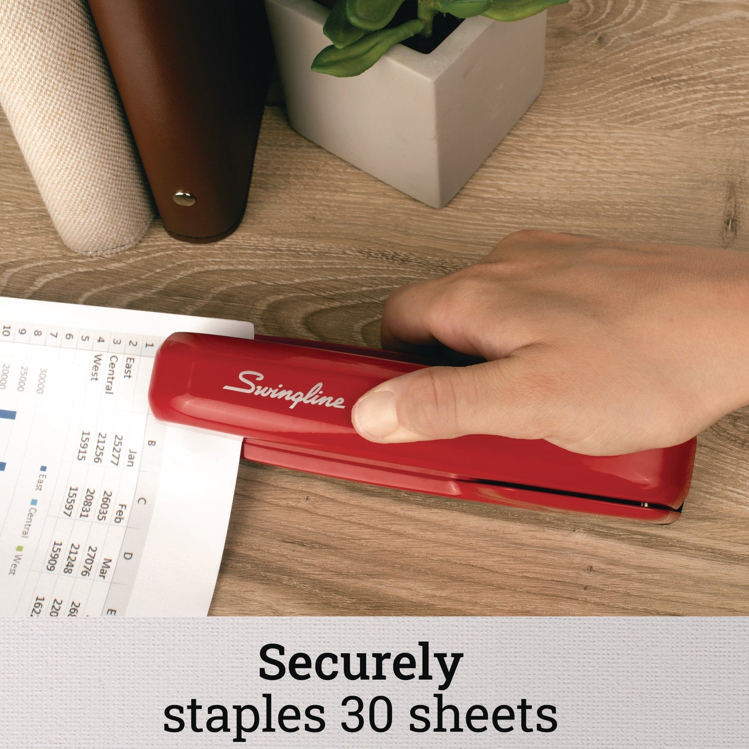 Swingline® 747 Business Full Strip Desk Stapler, 30-Sheet Capacity, Rio Red