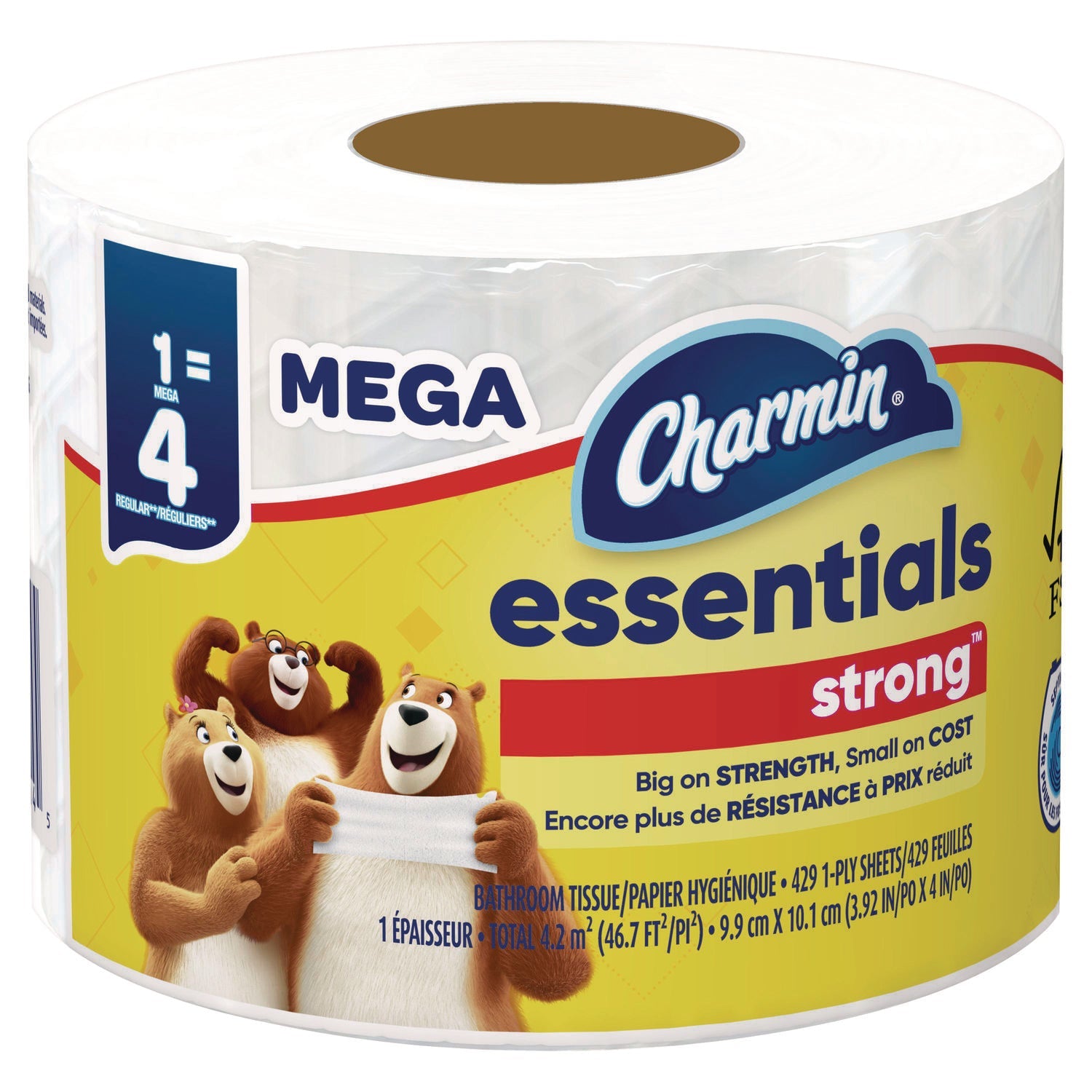 Charmin® Essentials Strong Bathroom Tissue, Septic Safe, 1-Ply, White, 429/Roll, 36 Rolls/Carton