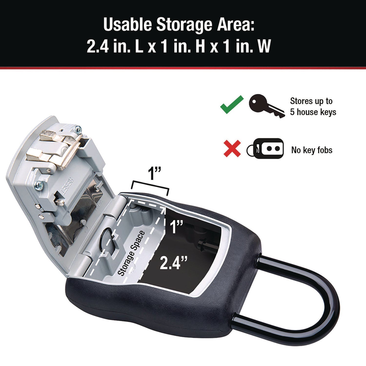 Master Lock® Locking Combination 5 Key Steel Box, 3.25" Wide, Black/Silver