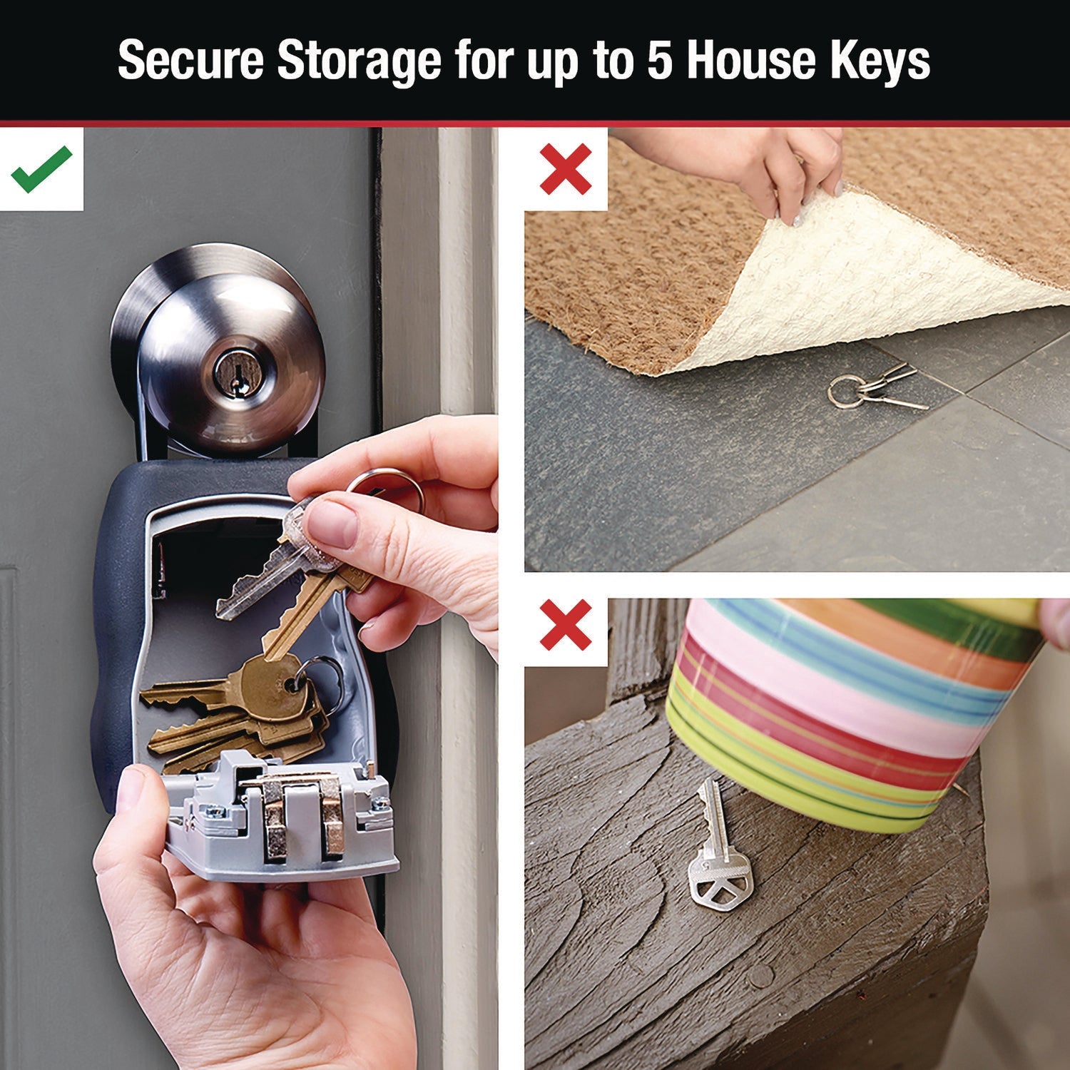 Master Lock® Locking Combination 5 Key Steel Box, 3.25" Wide, Black/Silver