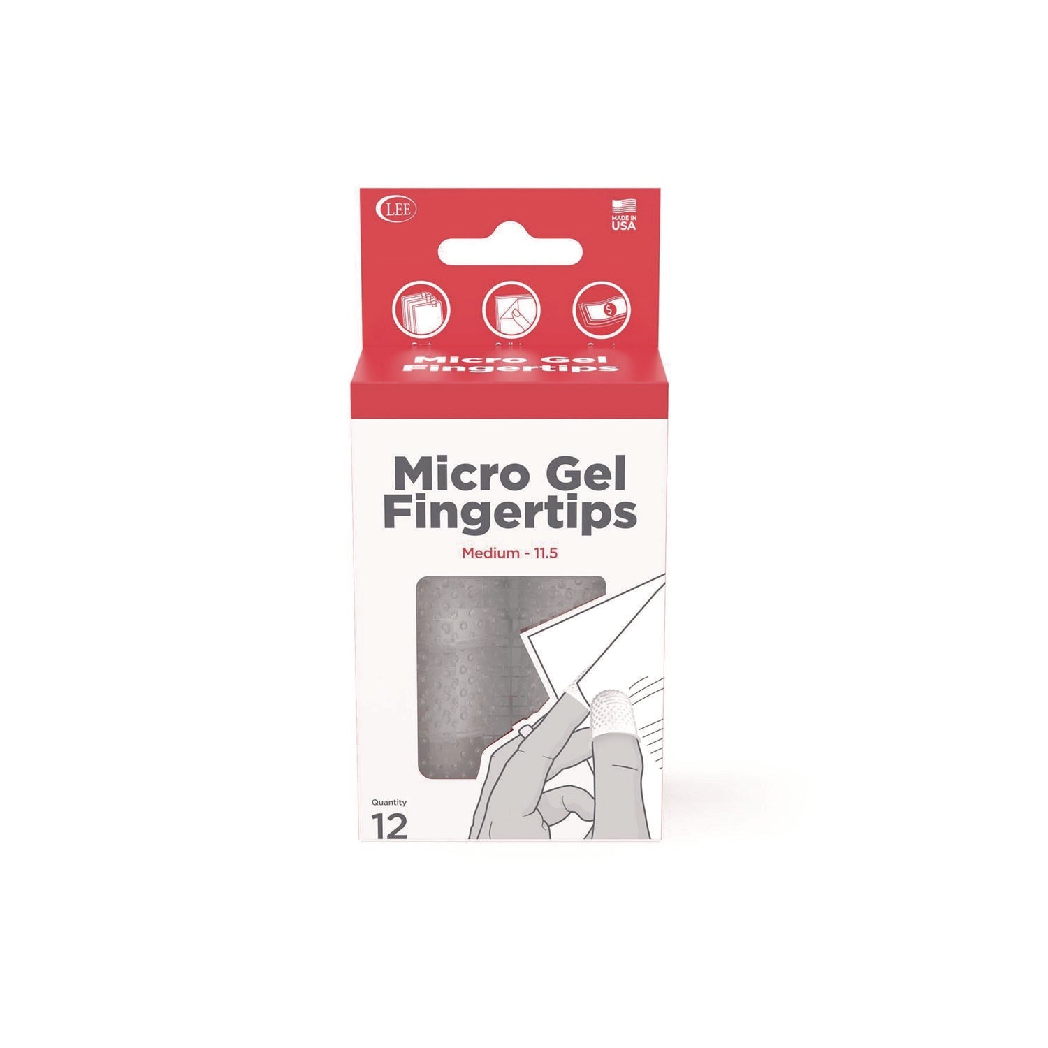 LEE Micro-Gel Fingertips, Size 11.5, Medium, Clear, 12/Pack
