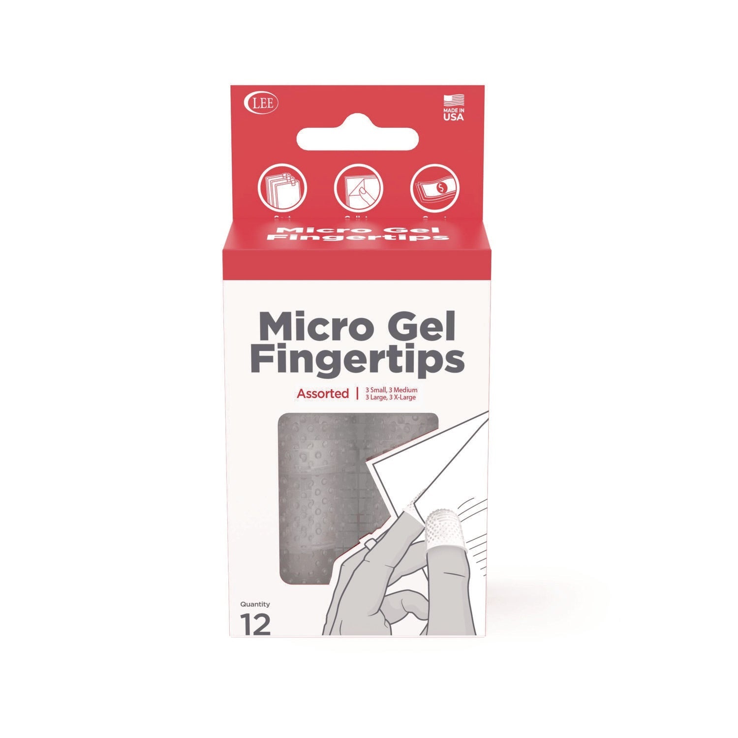 LEE Micro-Gel Fingertips, Small, Medium, Large, X-Large, Clear, 12/Pack