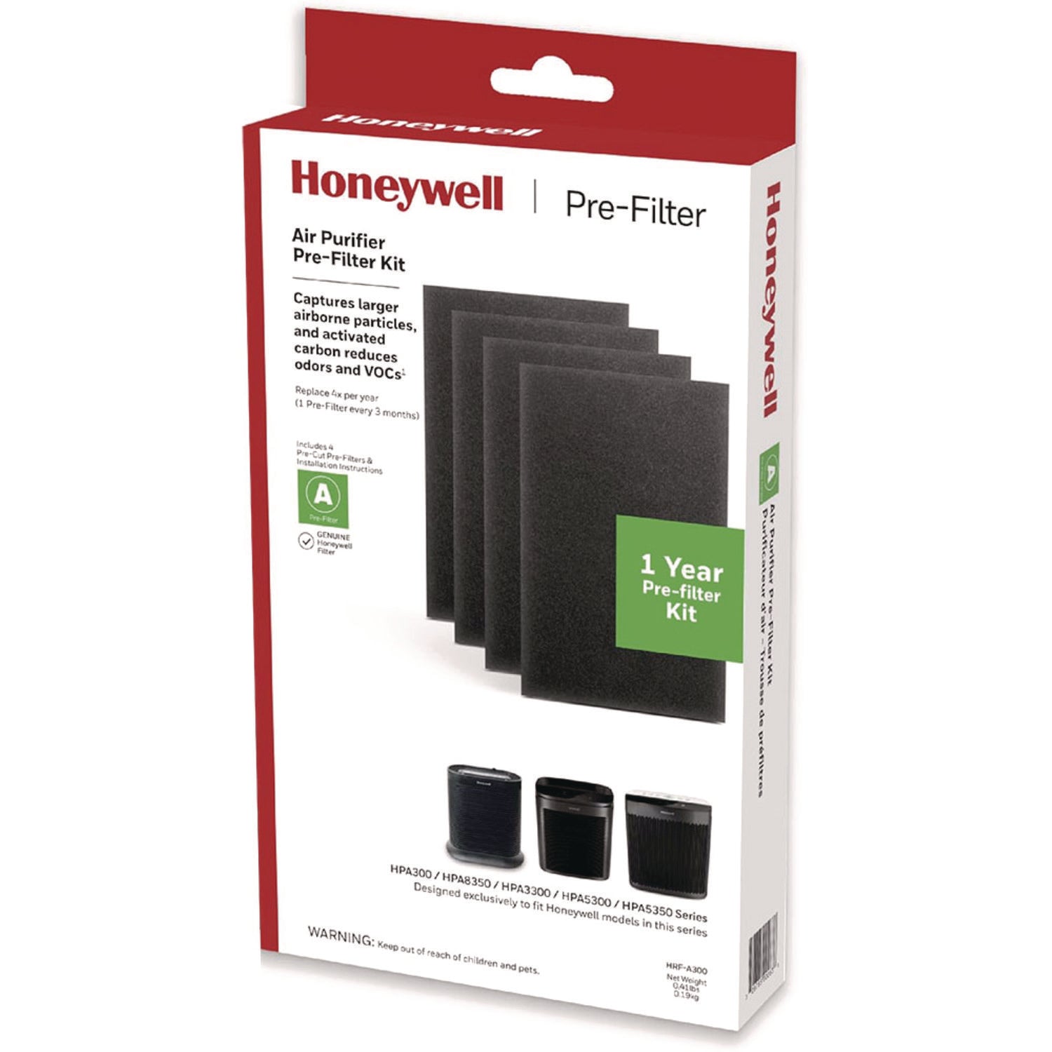 Honeywell Pre-Cut Carbon Pre-Filter, Fits Models: HPA300/HPA304/HPA3300/HPA5300/HPA8350, Box of 4 Filters