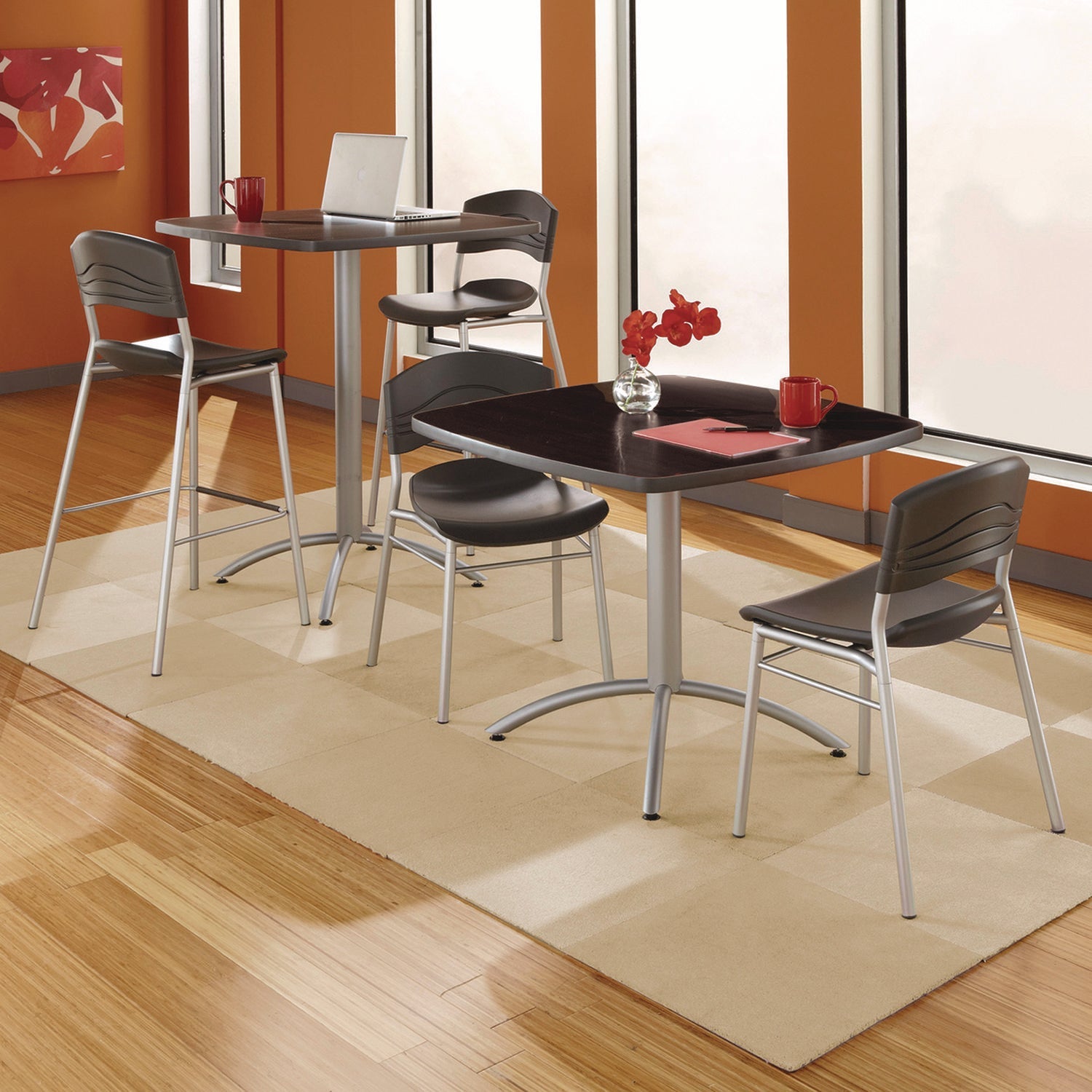 Iceberg CafeWorks Cafe-Height Table, Square, 36" x 36" x 30", Graphite Granite/Silver