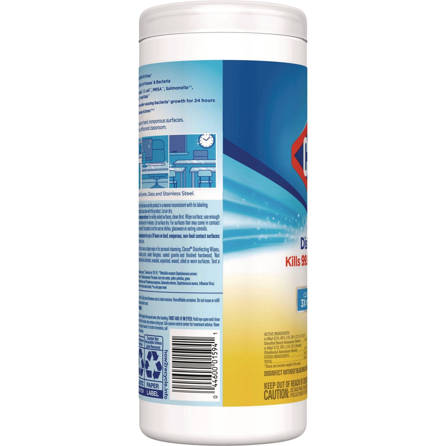 Clorox® Disinfecting Wipes, 1-Ply, 7 x 8, Crisp Lemon, White, 35/Canister, 12 Canisters/Carton