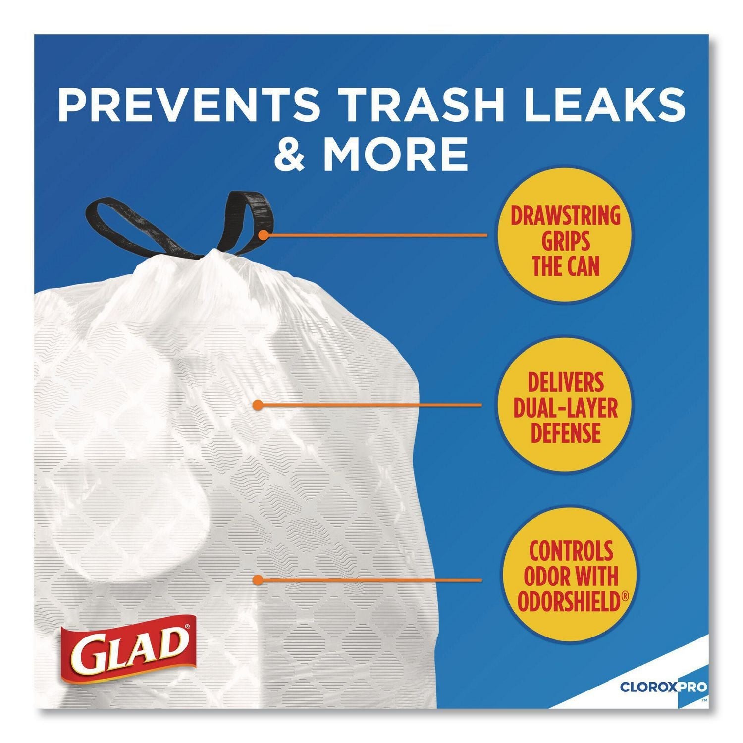 Glad® CloroxPro ForceFlex Tall Kitchen Drawstring Trash Bags, 13 gal, 24 x 27.38, Gray, 100 Bags/Box, 4 Boxes/Carton