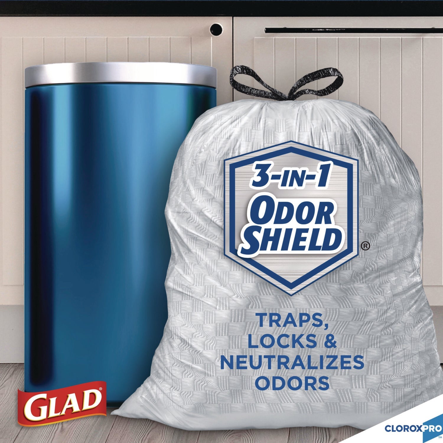 Glad® CloroxPro ForceFlex Tall Kitchen Drawstring Trash Bags, 13 gal, 23.75 x 24.88, Gray, 100/Box