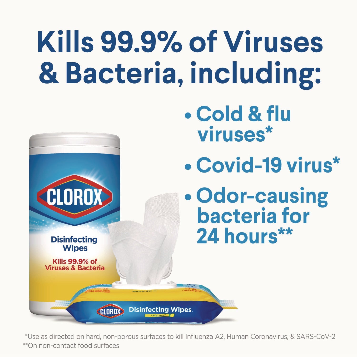 Clorox® Disinfecting Cleaning Wipes, Flex Pack, 1-Ply, 8 x 7, Fresh Scent, White, 75 Towels/Box