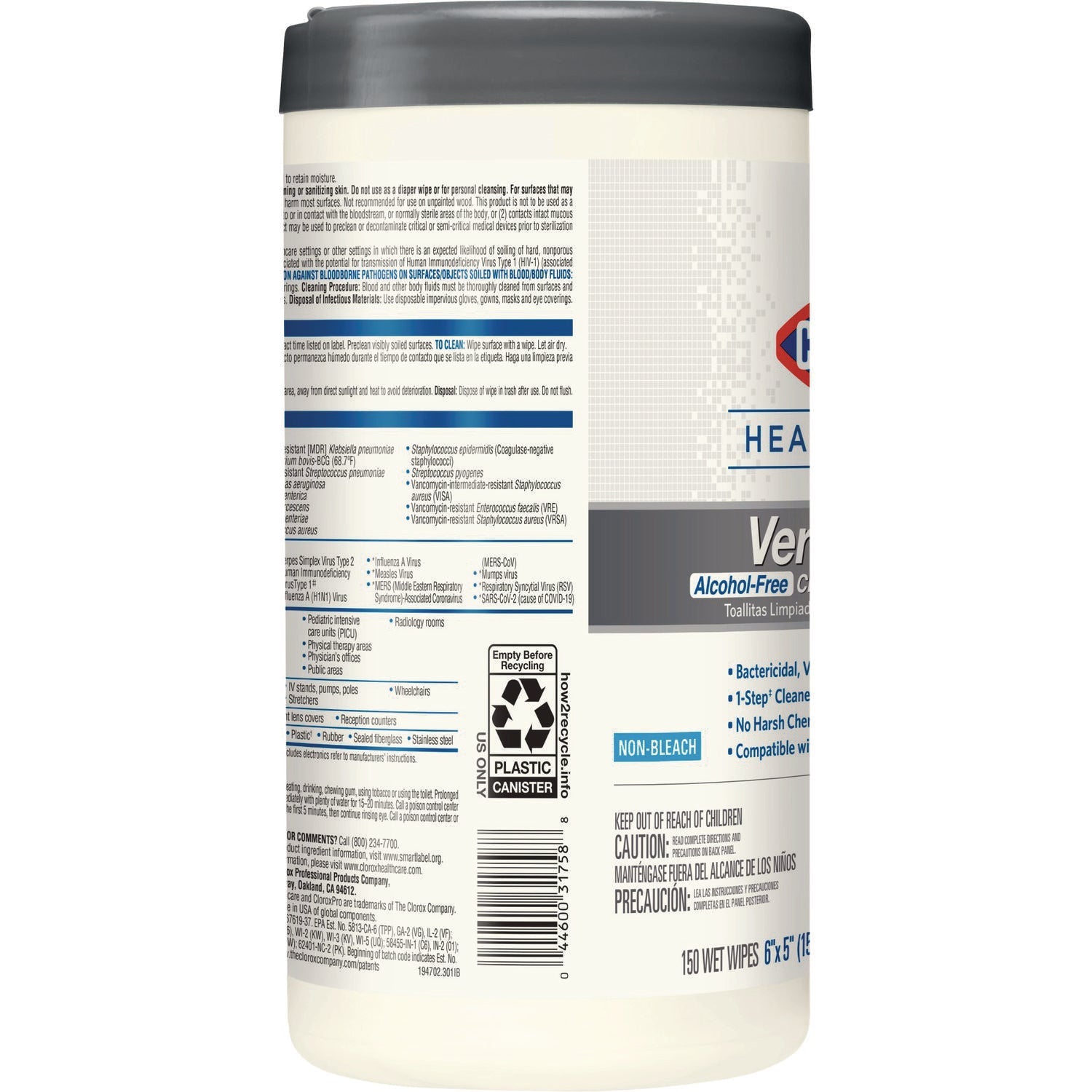 Clorox Healthcare® VersaSure Cleaner Disinfectant Wipes, 1-Ply, 6.75 x 8, Fragranced, White, 150/Canister, 6 Canisters/Carton