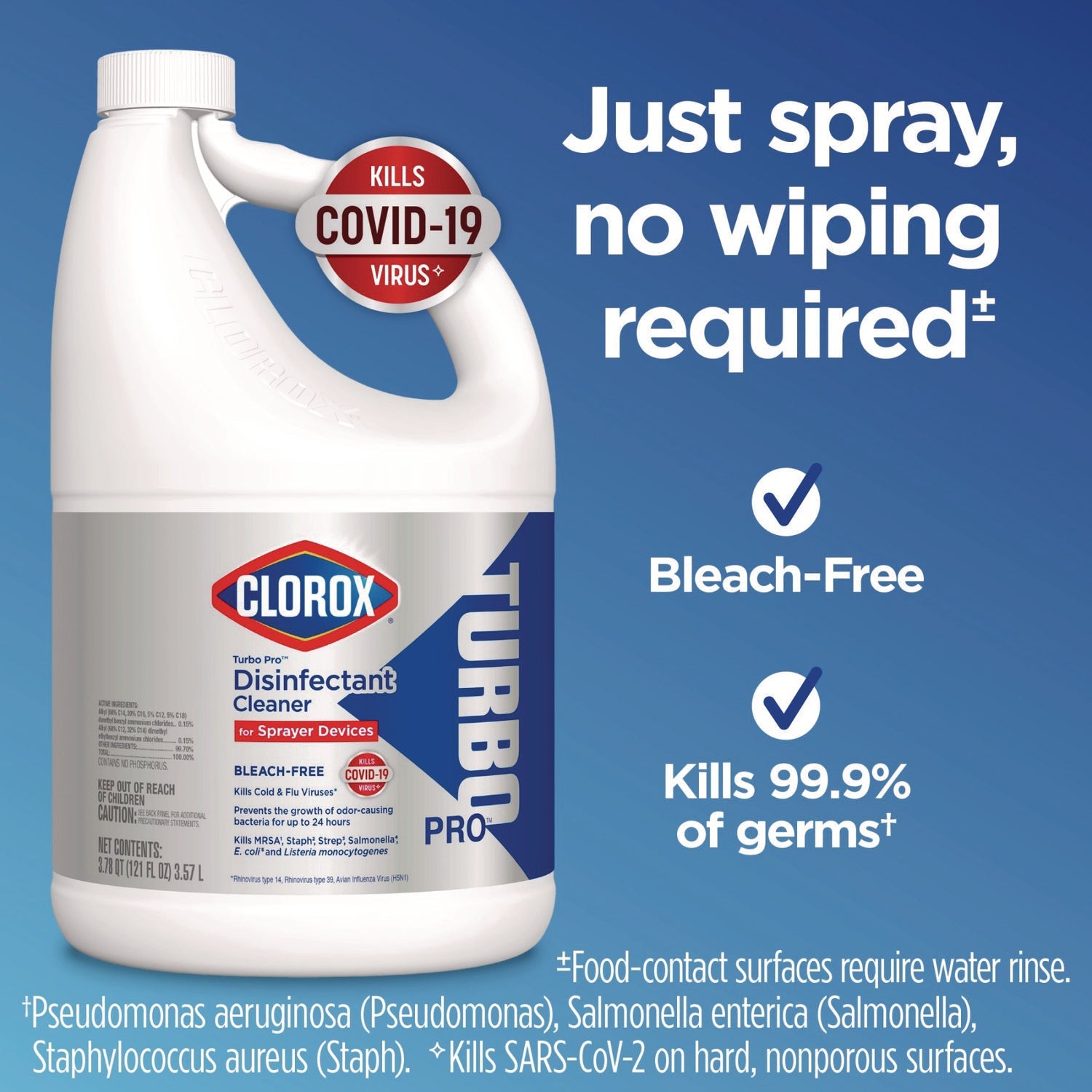 Clorox® Turbo Pro Disinfectant Cleaner For Sprayer Devices, 121 Oz Bottle, 3/carton