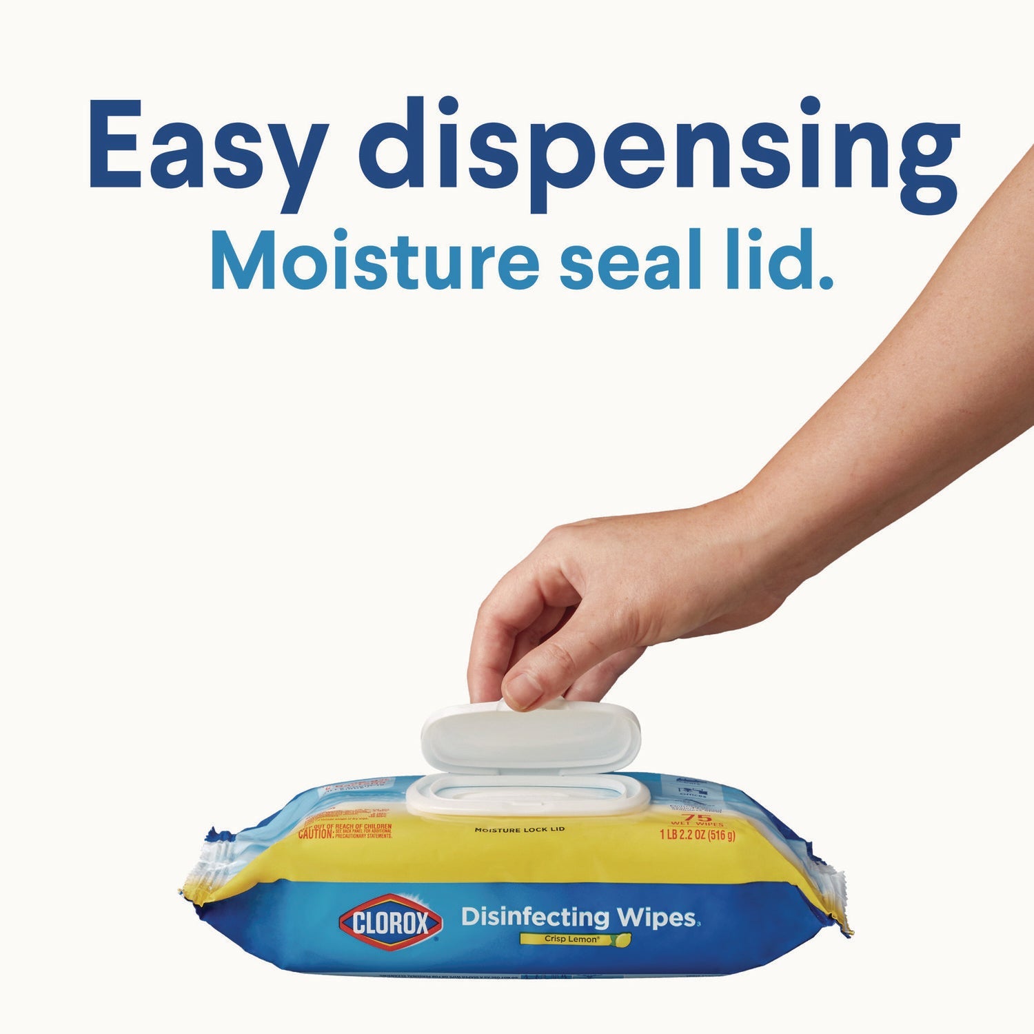 Clorox® Disinfecting Cleaning Wipes, Flex Pack, 1-Ply, 8 x 7, Lemon Scent, White, 75 Towels/Box