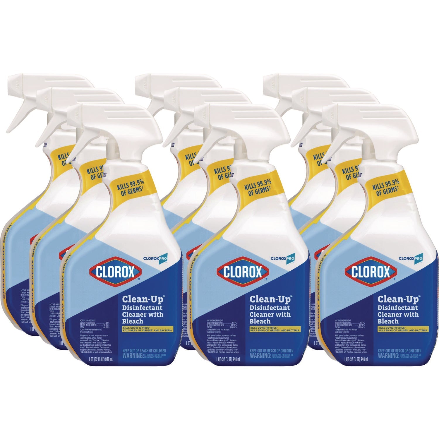 Clorox® CloroxPro Clean-Up Disinfectant Cleaner with Bleach, 32 oz Smart Tube Spray, 9/Carton