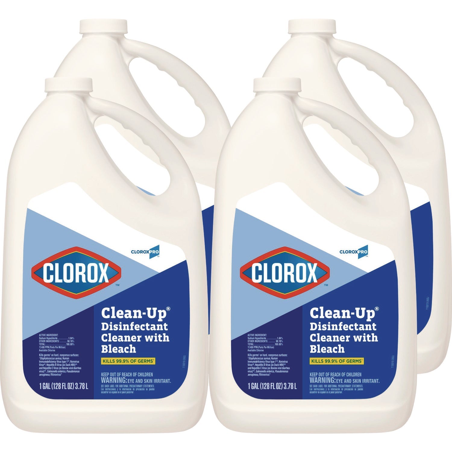 Clorox® CloroxPro Clean-Up Disinfectant Cleaner with Bleach, 128 oz Refill Bottle, 4/Carton