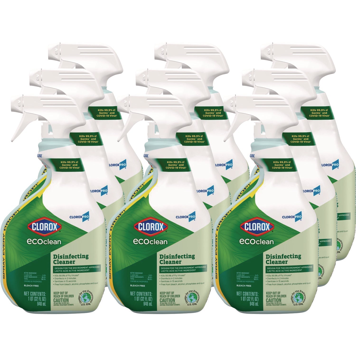 Clorox® Clorox Pro EcoClean Disinfecting Cleaner, Unscented, 32 oz Spray Bottle, 9/Carton