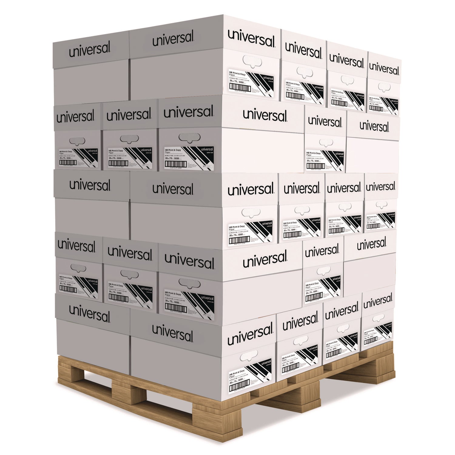 Universal® High-Bright Multipurpose Paper, 20 lb Bond Weight, 8.5 x 11, White, 500 Sheets/Ream, 10 Reams/Carton, 40 Cartons/Pallet