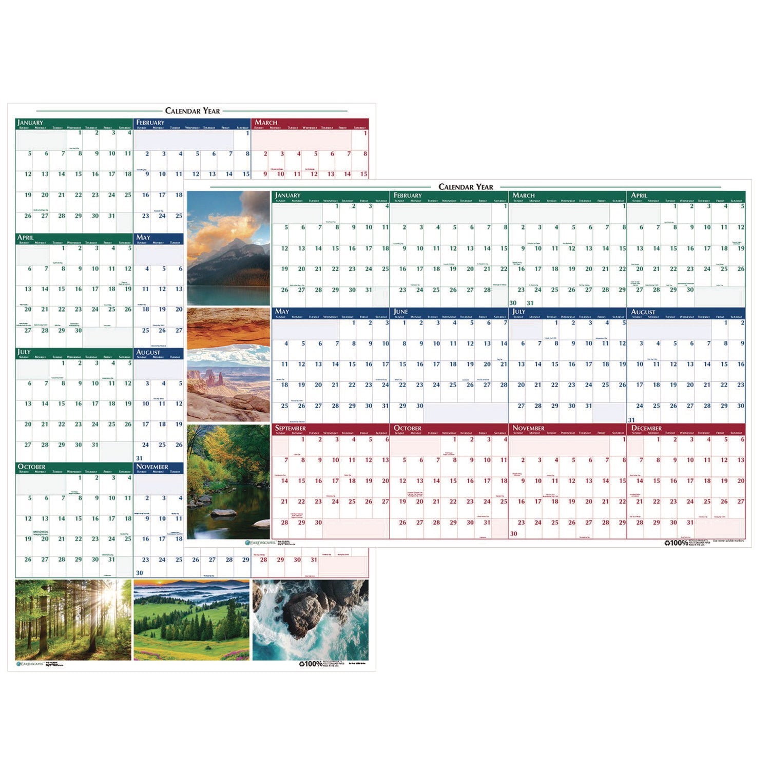 House of Doolittle™ Earthscapes Recycled Reversible/Erasable Yearly Wall Calendar, Nature Photos, 18 x 24, White Sheets, 12-Month (Jan-Dec): 2025