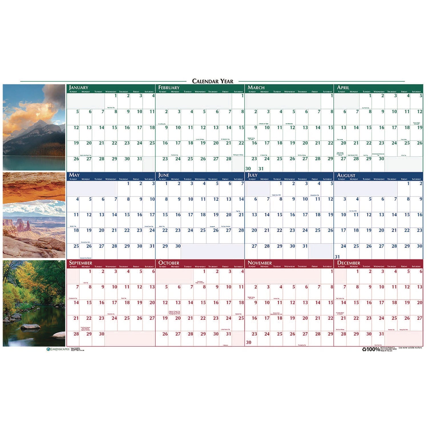 House of Doolittle™ Earthscapes Recycled Reversible/Erasable Yearly Wall Calendar, Nature Photos, 18 x 24, White Sheets, 12-Month (Jan-Dec): 2025