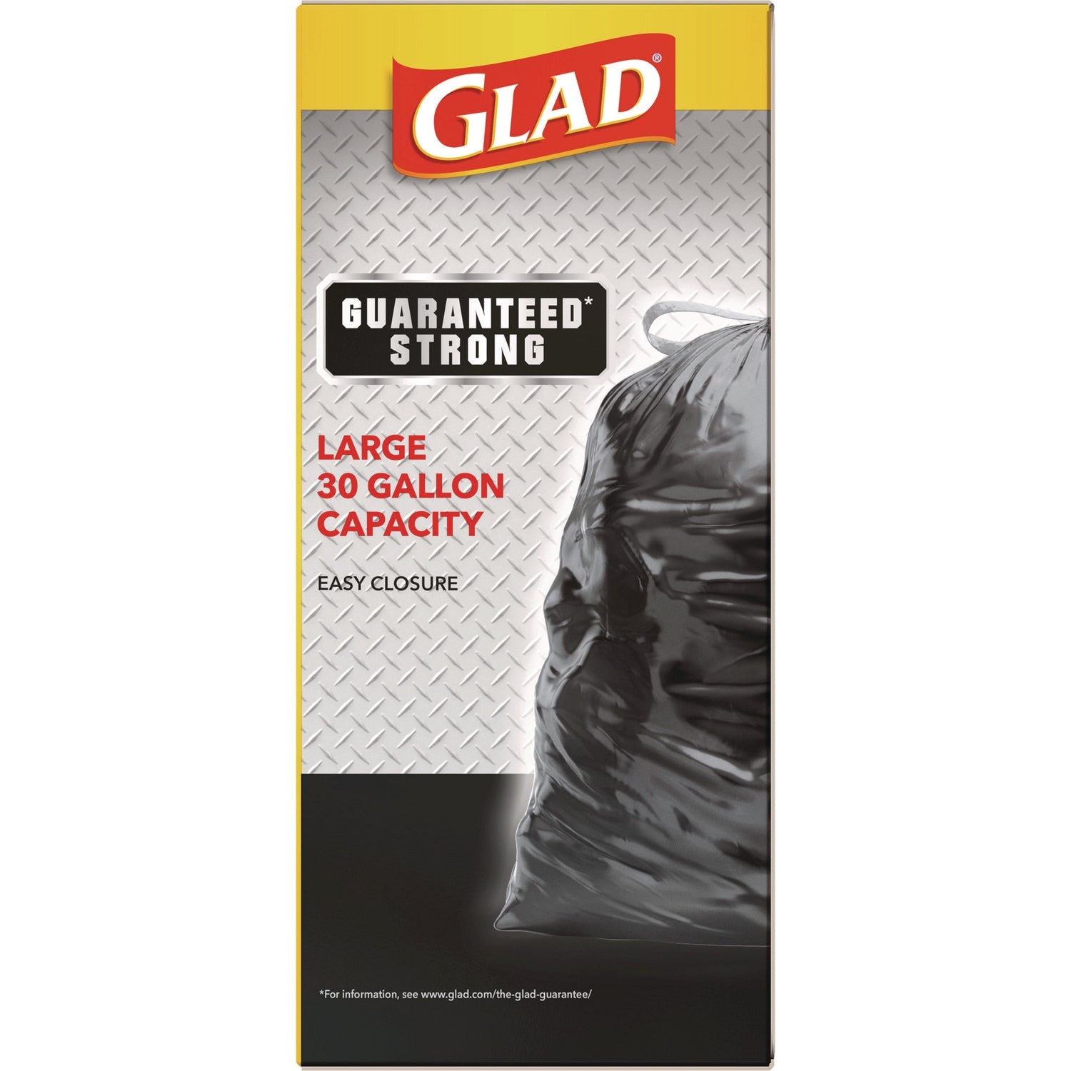 Glad® Guaranteed Strong Large Drawstring Trash Bags, Three-Ply, 30 gal, 1.05 mil, 30 x 33, Black, 28 Bags/Box, 6 Boxes/Carton