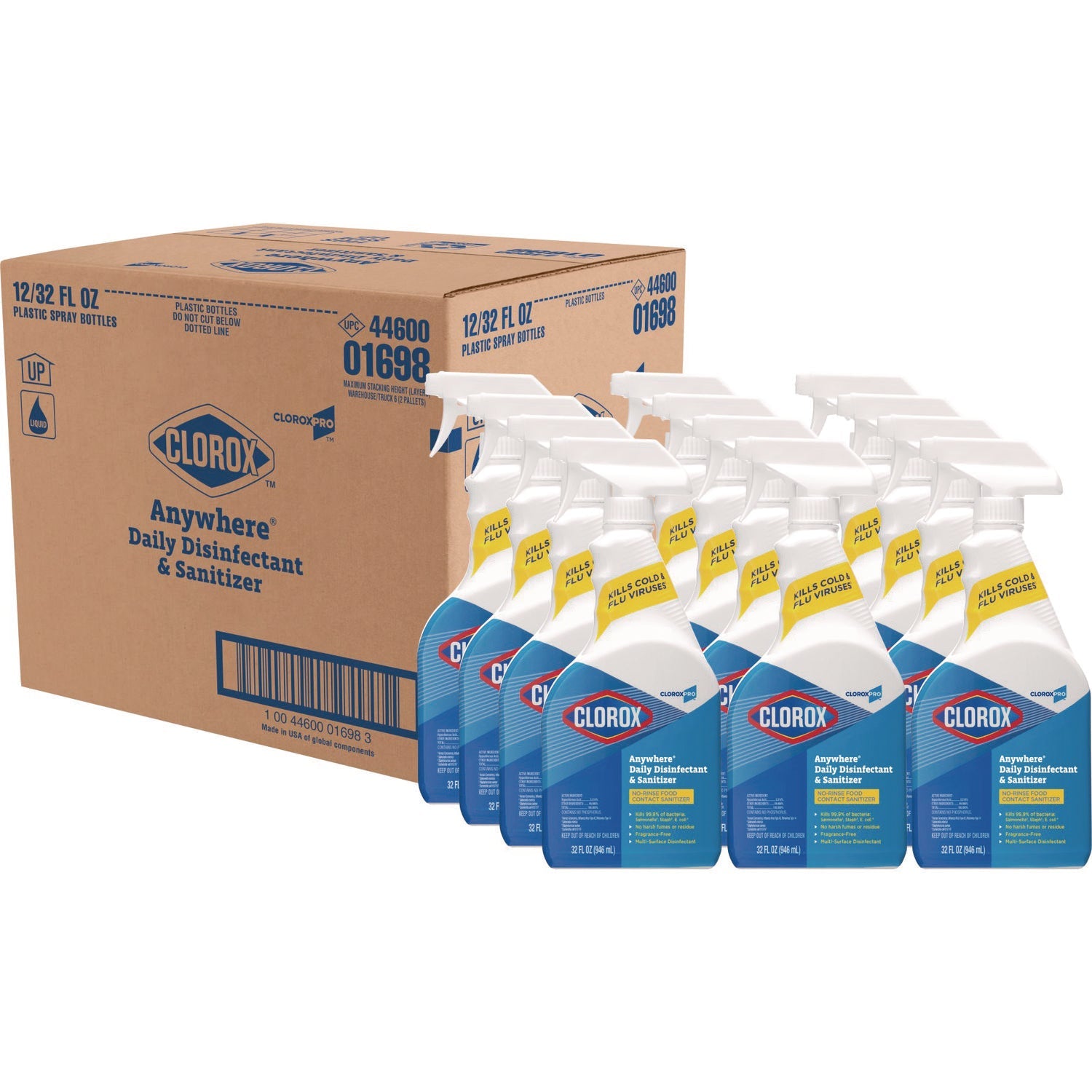 Clorox® Anywhere Daily Disinfectant and Sanitizer, 32 oz Spray Bottle, 12/Carton