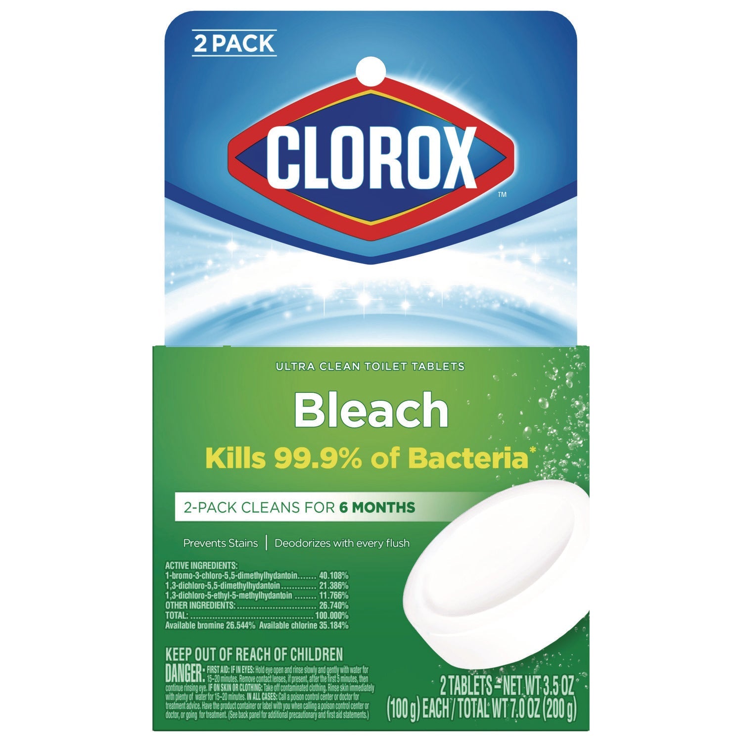 Clorox® Ultra Clean Toilet Tablets Bleach, 3.5 oz Tablet, 2/Pack