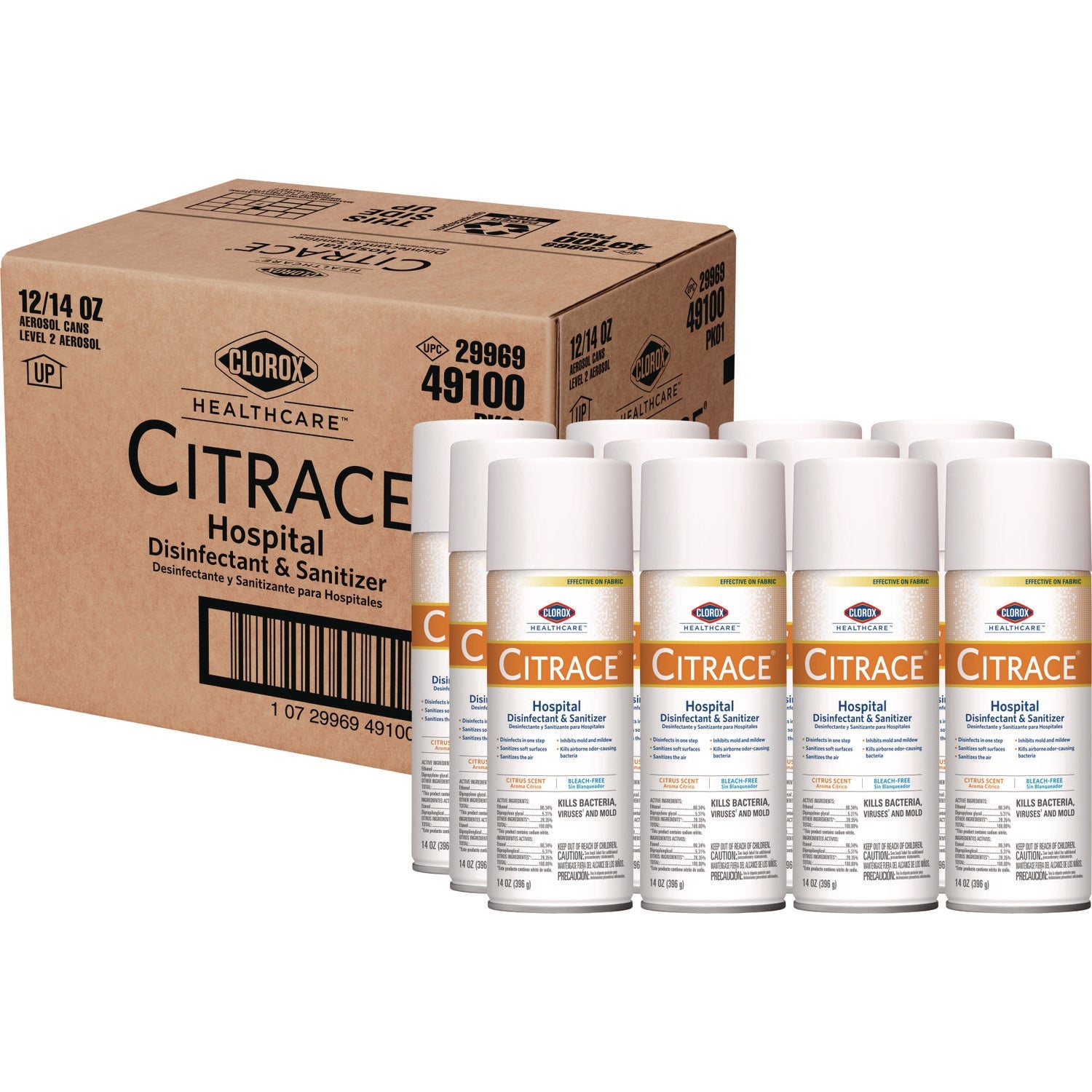 Clorox Healthcare® Citrace Hospital Disinfectant and Sanitizer, Citrus, 14 oz Aerosol Spray, 12/Carton