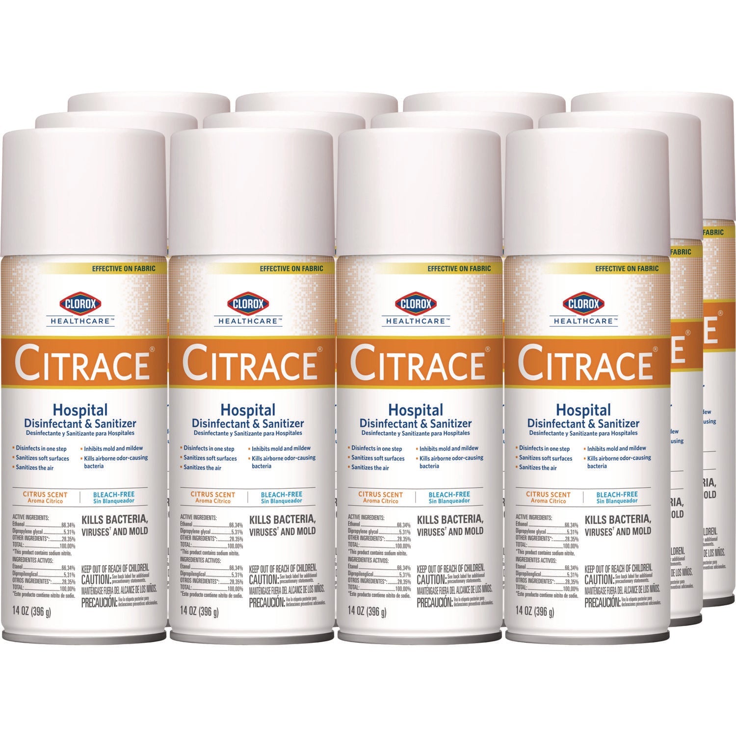 Clorox Healthcare® Citrace Hospital Disinfectant and Sanitizer, Citrus, 14 oz Aerosol Spray, 12/Carton