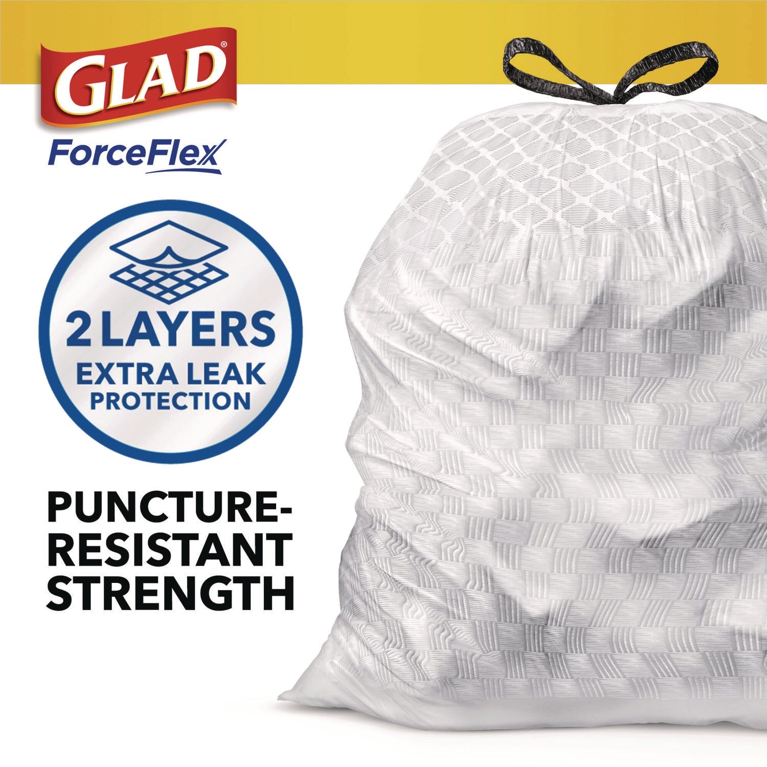 Glad® ForceFlex Kitchen Drawstring Trash Bags, 13 gal, Fresh Clean Scent, 24" x 27.38", White, 80 Bags/Box, 3 Boxes/Carton