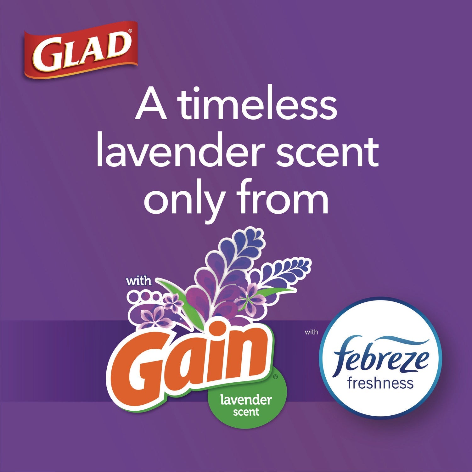 Glad® ForceFlex Kitchen Drawstring Trash Bags, 13 gal, Gain Lavender Scent, 24 x 27.38, White, 80 Bags/Box, 3 Boxes/Carton
