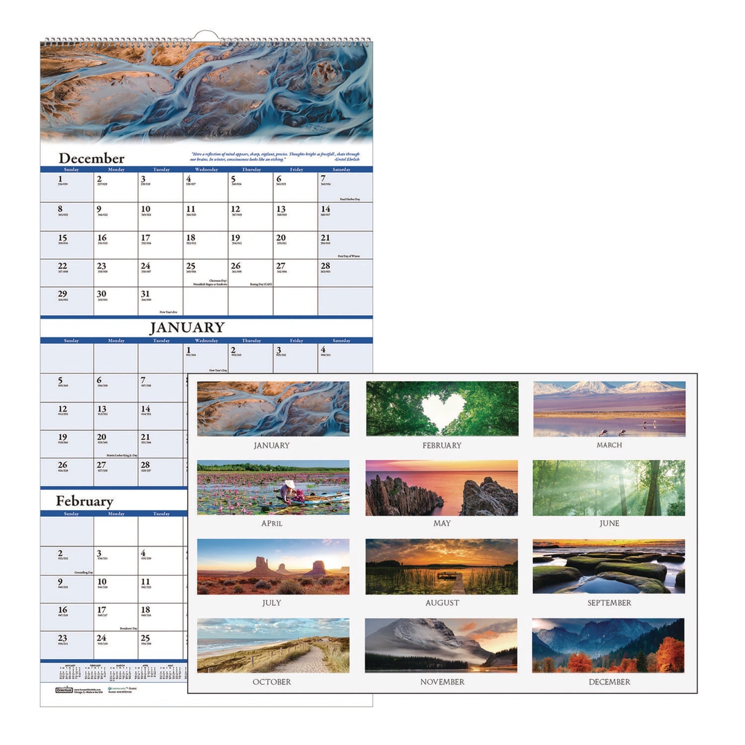 House of Doolittle™ Earthscapes Recycled 3-Month Vertical Wall Calendar, Scenic Landscape Photography, 12.25 x 26, 14-Month: Dec 2024 to Jan 2026
