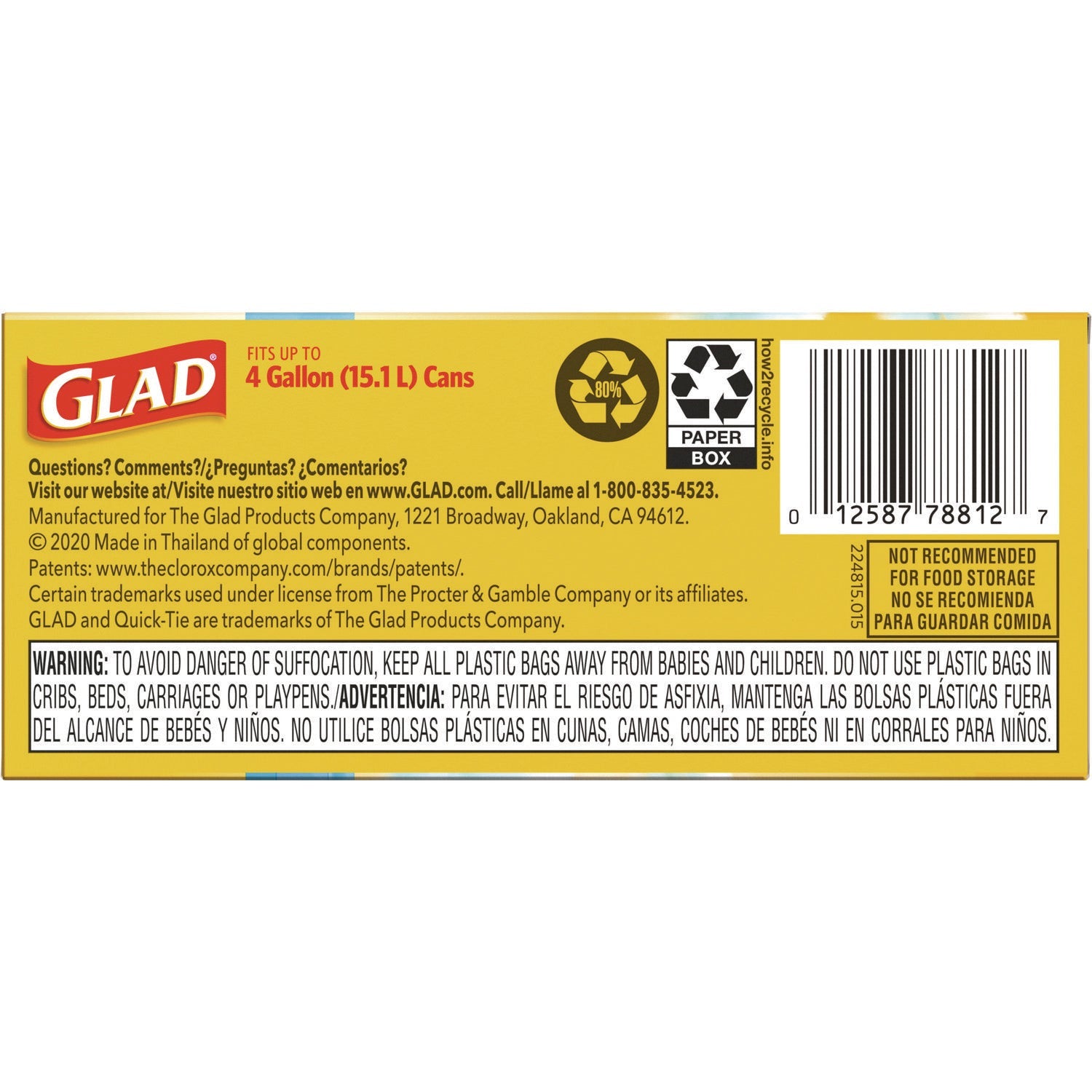 Glad® OdorShield Quick-Tie Small Trash Bags, Tie-Flap, 4 gal, Febreze Fresh Clean Scent, 8 x 18, White, 26 Bags/Box, 6 Boxes/Carton