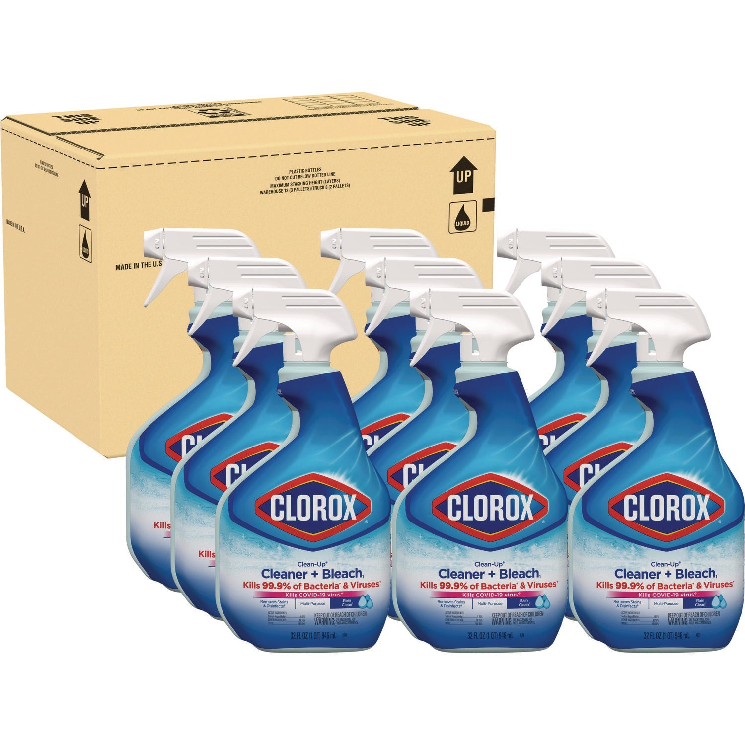 Clorox® Clean-Up Cleaner + Bleach, 32 oz Spray Bottle, Rain Clean Scent, 9/Carton