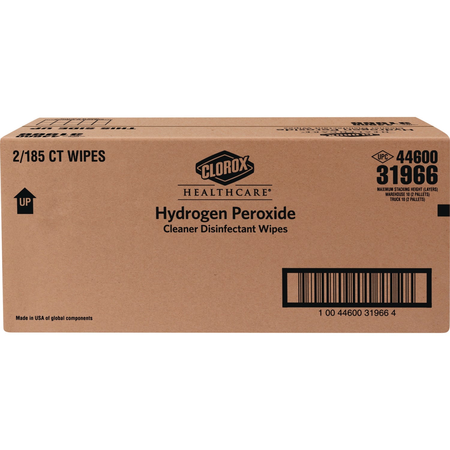 Clorox Healthcare® Hydrogen Peroxide Cleaner Disinfectant Wipes, 11 x 12, Unscented, White, 185/Canister, 2 Canisters/Carton