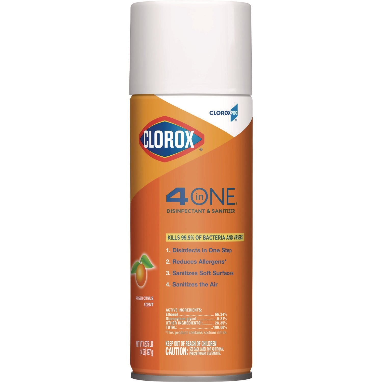 Clorox® 4-In-One Disinfectant And Sanitizer, Citrus, 14 Oz Aerosol Spray
