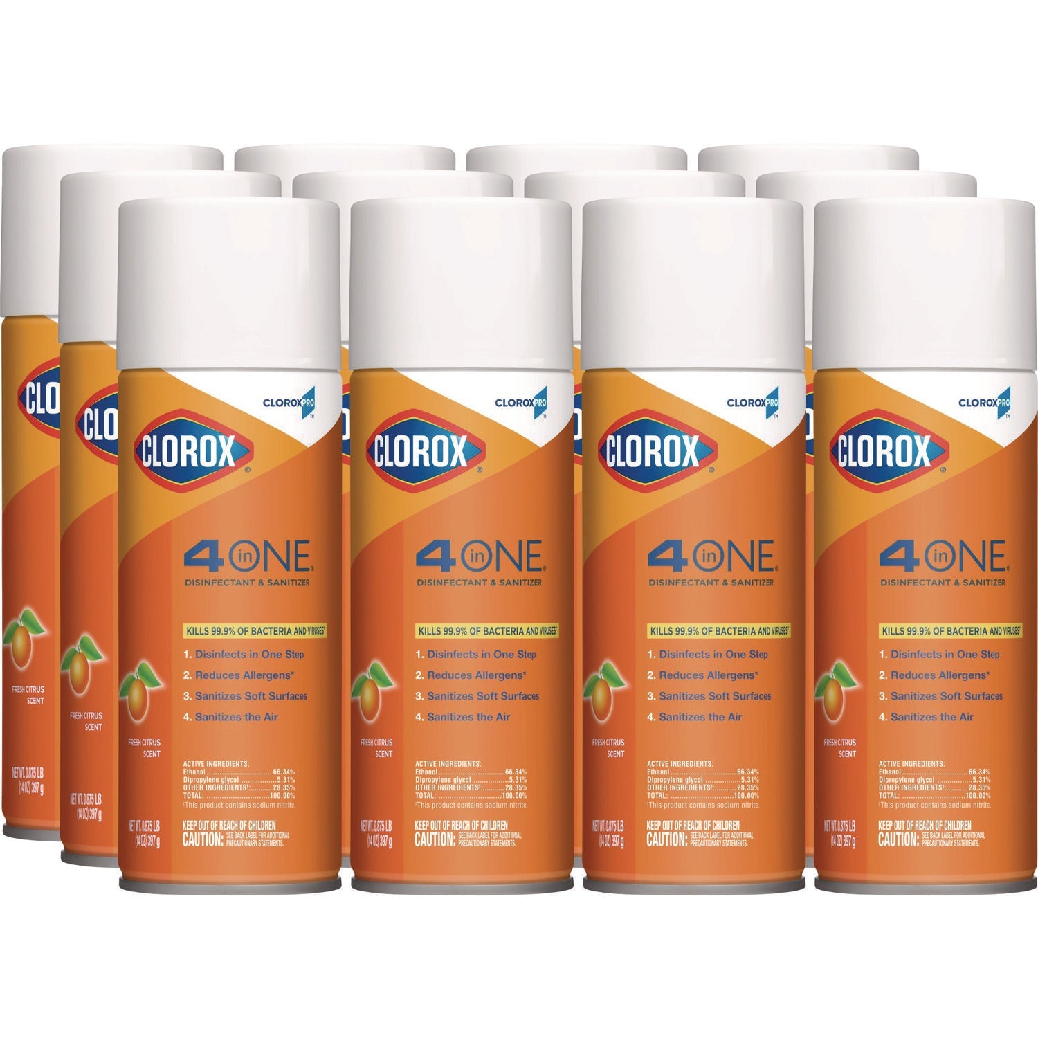 Clorox® 4-In-One Disinfectant And Sanitizer, Citrus, 14 Oz Aerosol Spray, 12/carton