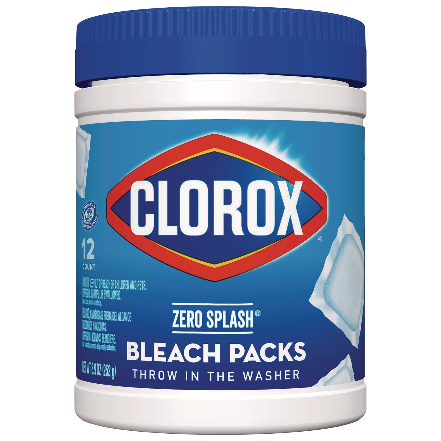 Clorox® Zero Splash Bleach Packs, Regular, 12 Packs/Canister, 6 Canisters/Carton