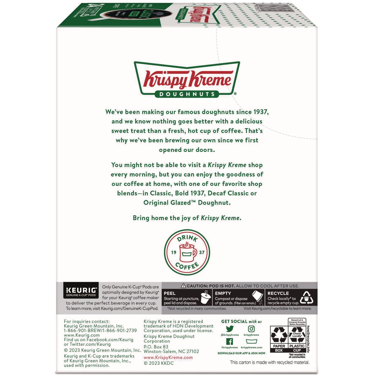 Krispy Kreme Doughnuts® Classic Decaf Coffee K-Cups, Medium Roast, 24/box